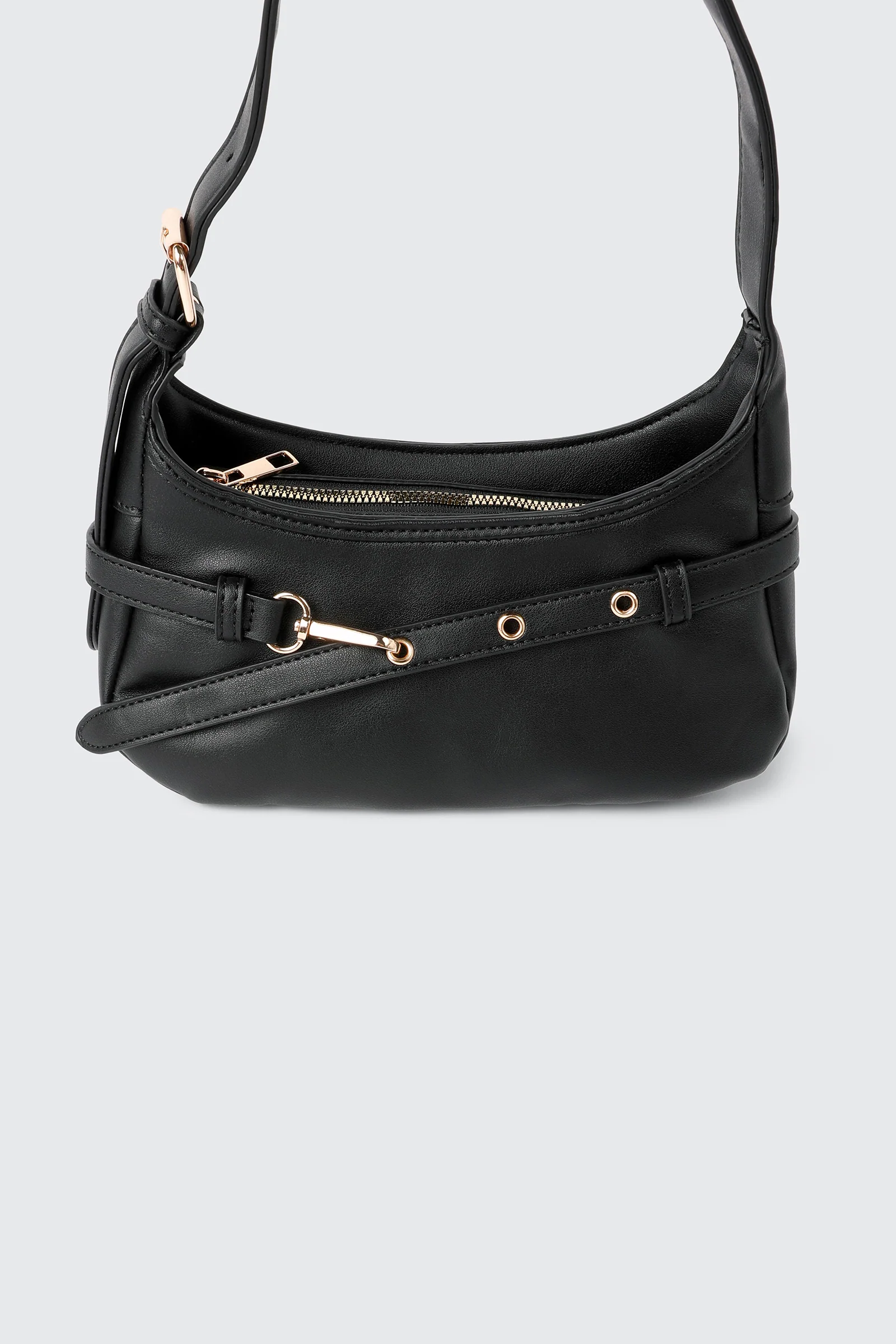 Faux Leather Shoulder Bag with Buckle Strap - Image 4