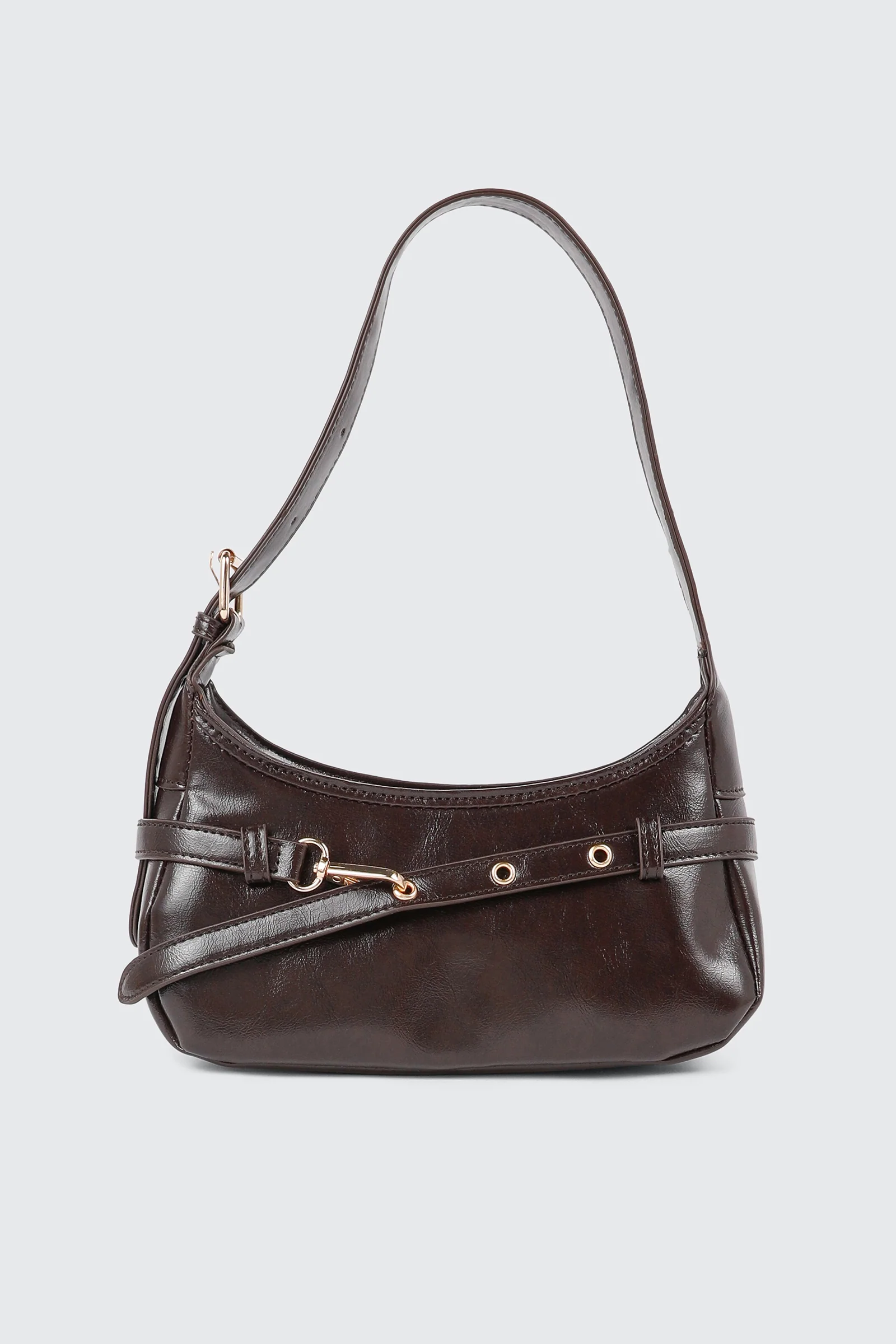 Faux Leather Shoulder Bag with Buckle Strap