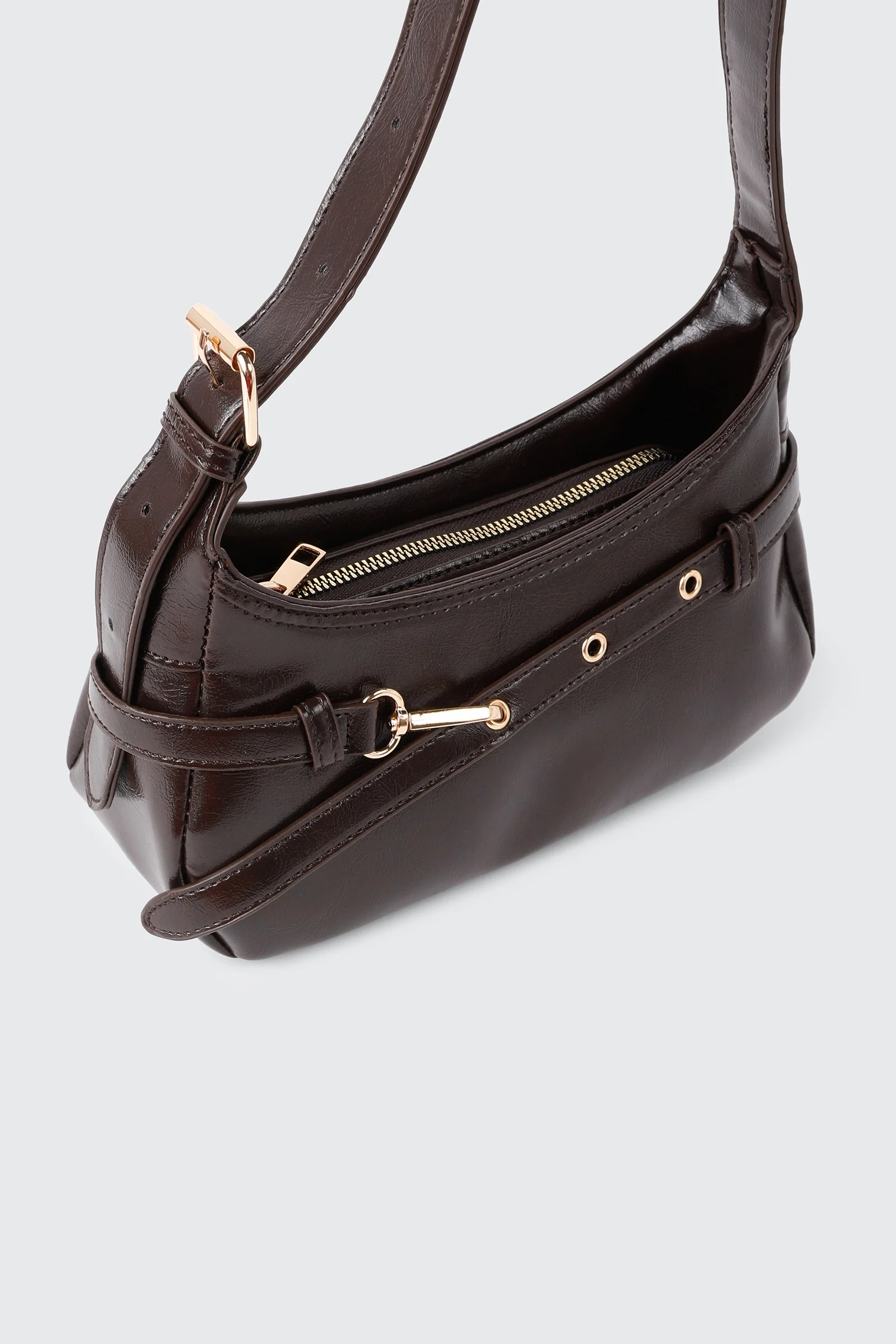 Faux Leather Shoulder Bag with Buckle Strap - Image 3