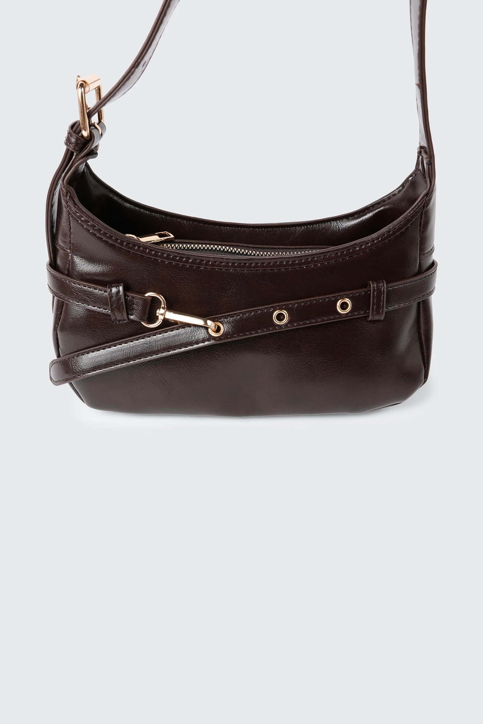 Faux Leather Shoulder Bag with Buckle Strap - Image 4