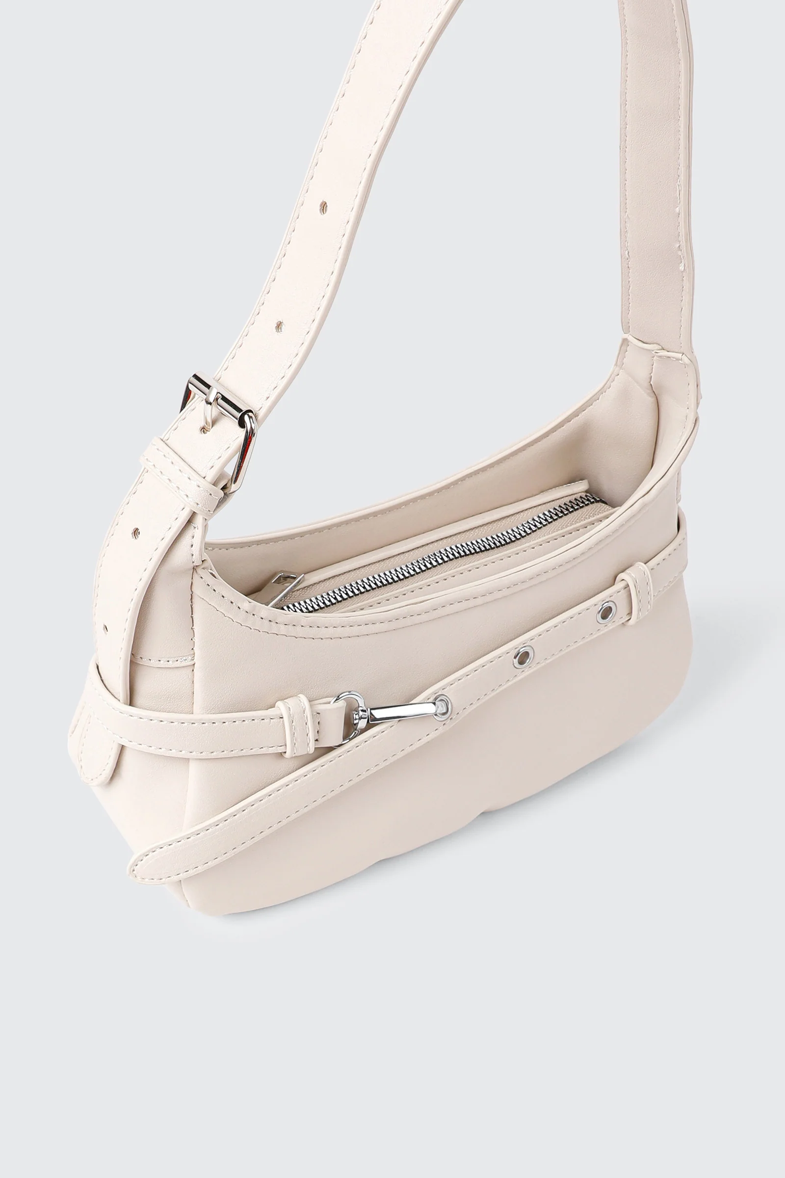 Faux Leather Shoulder Bag with Buckle Strap - Image 3