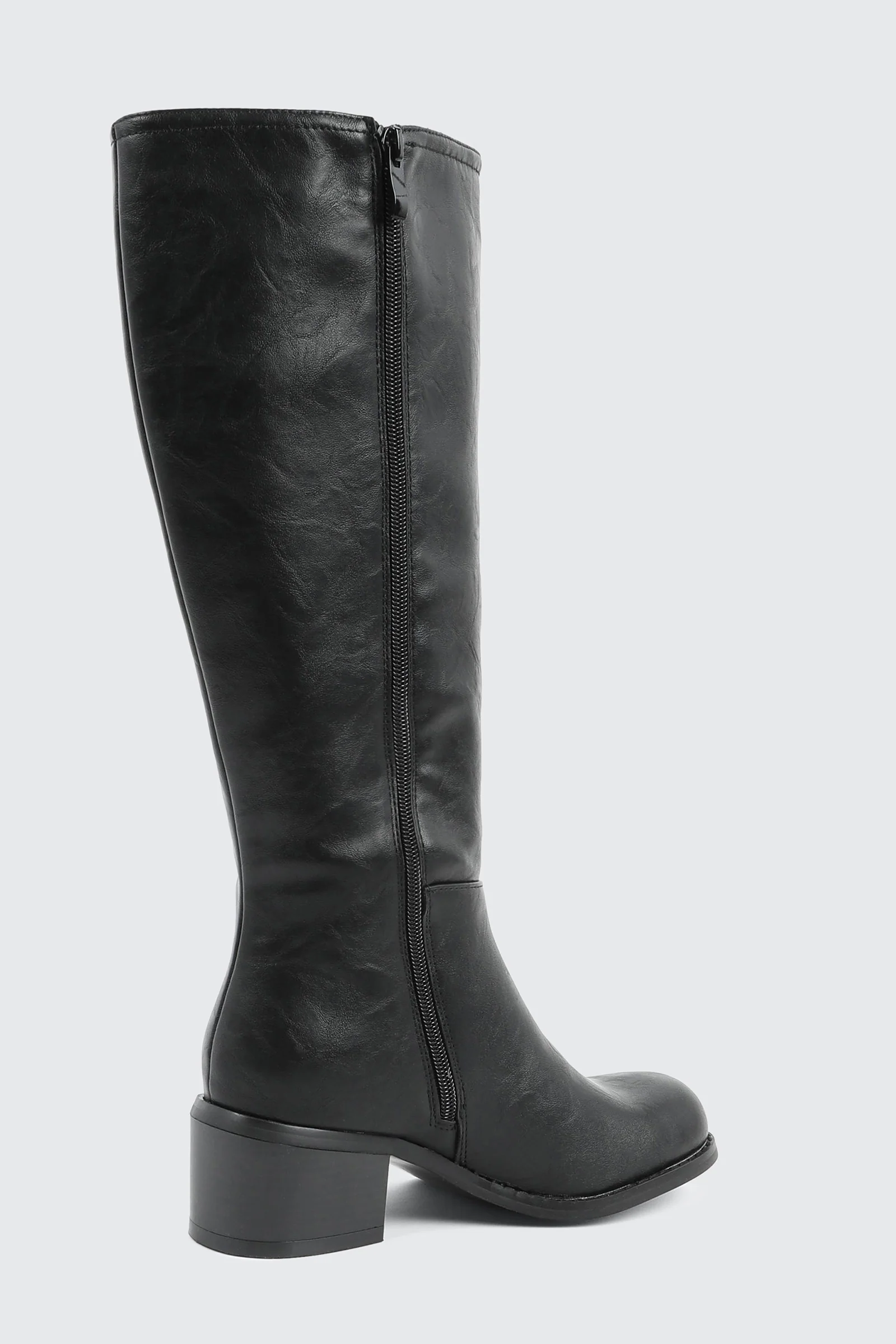 Faux Leather Square Toe Knee High Boots - Image 3