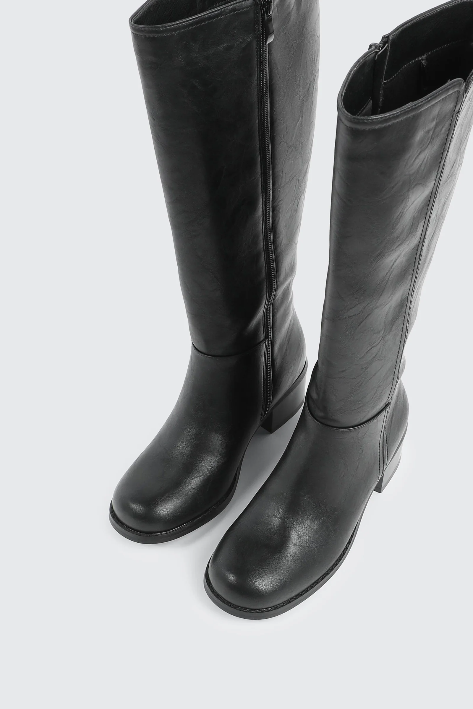 Faux Leather Square Toe Knee High Boots - Image 4