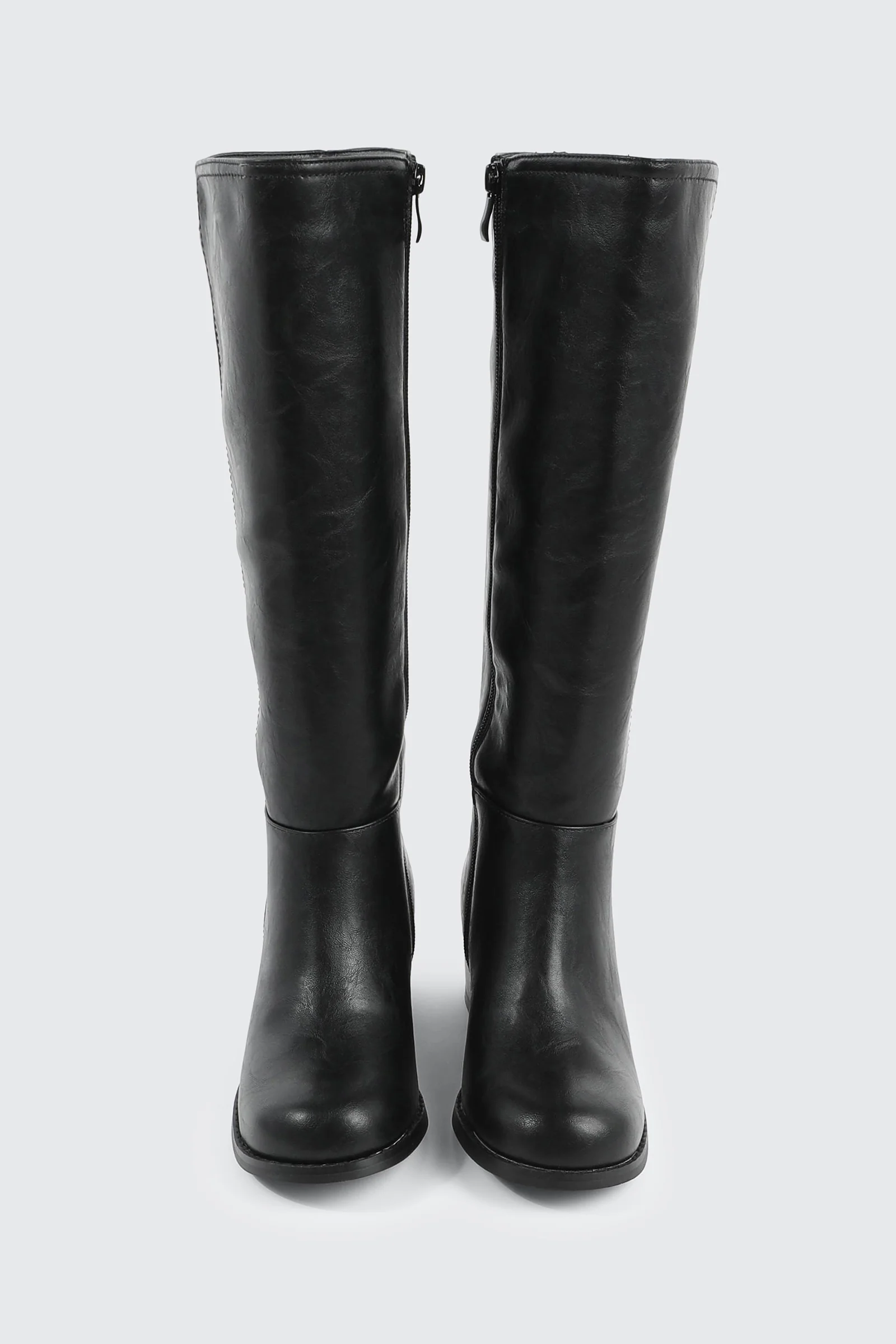 Faux Leather Square Toe Knee High Boots - Image 5