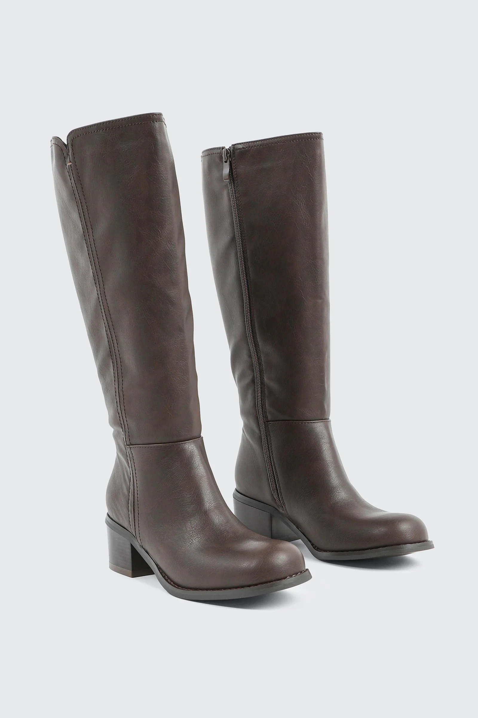 Faux Leather Square Toe Knee High Boots - Image 2