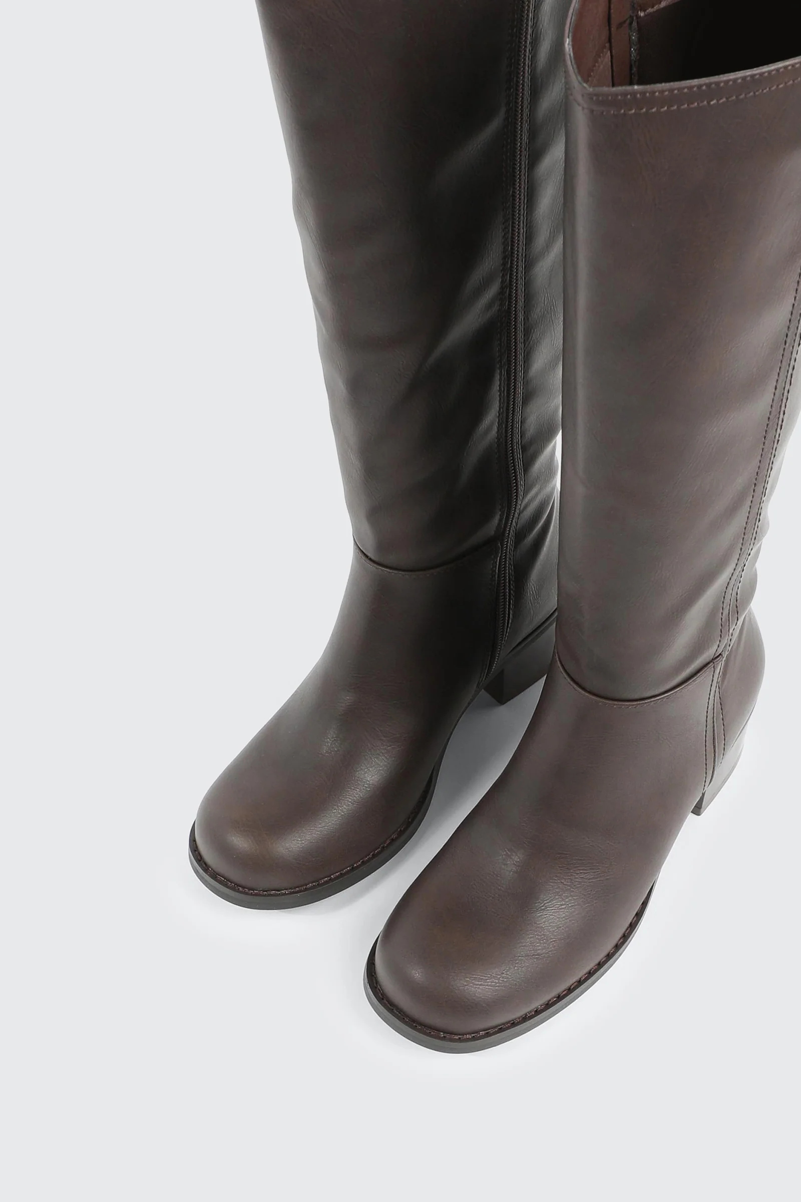 Faux Leather Square Toe Knee High Boots - Image 4