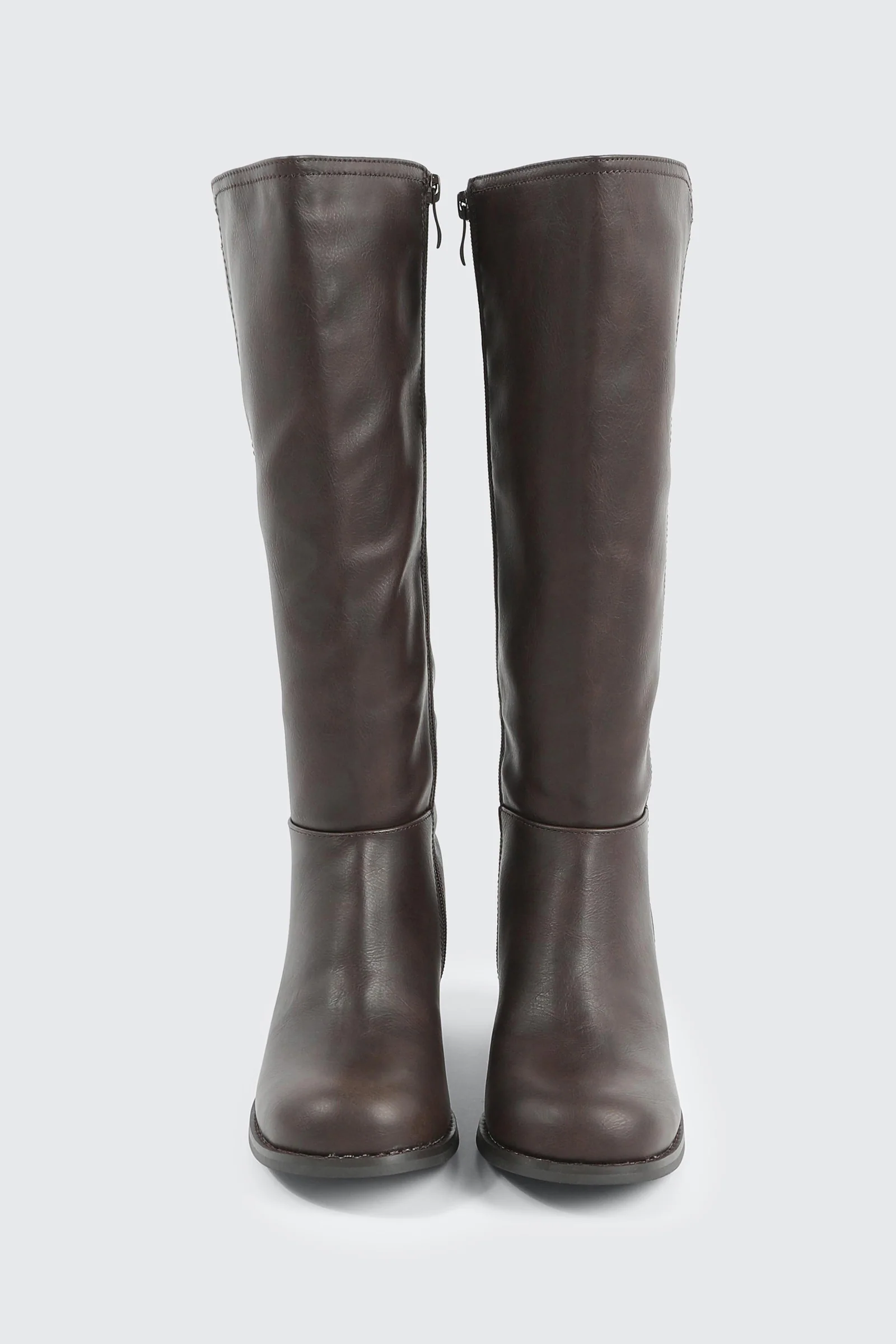 Faux Leather Square Toe Knee High Boots - Image 5