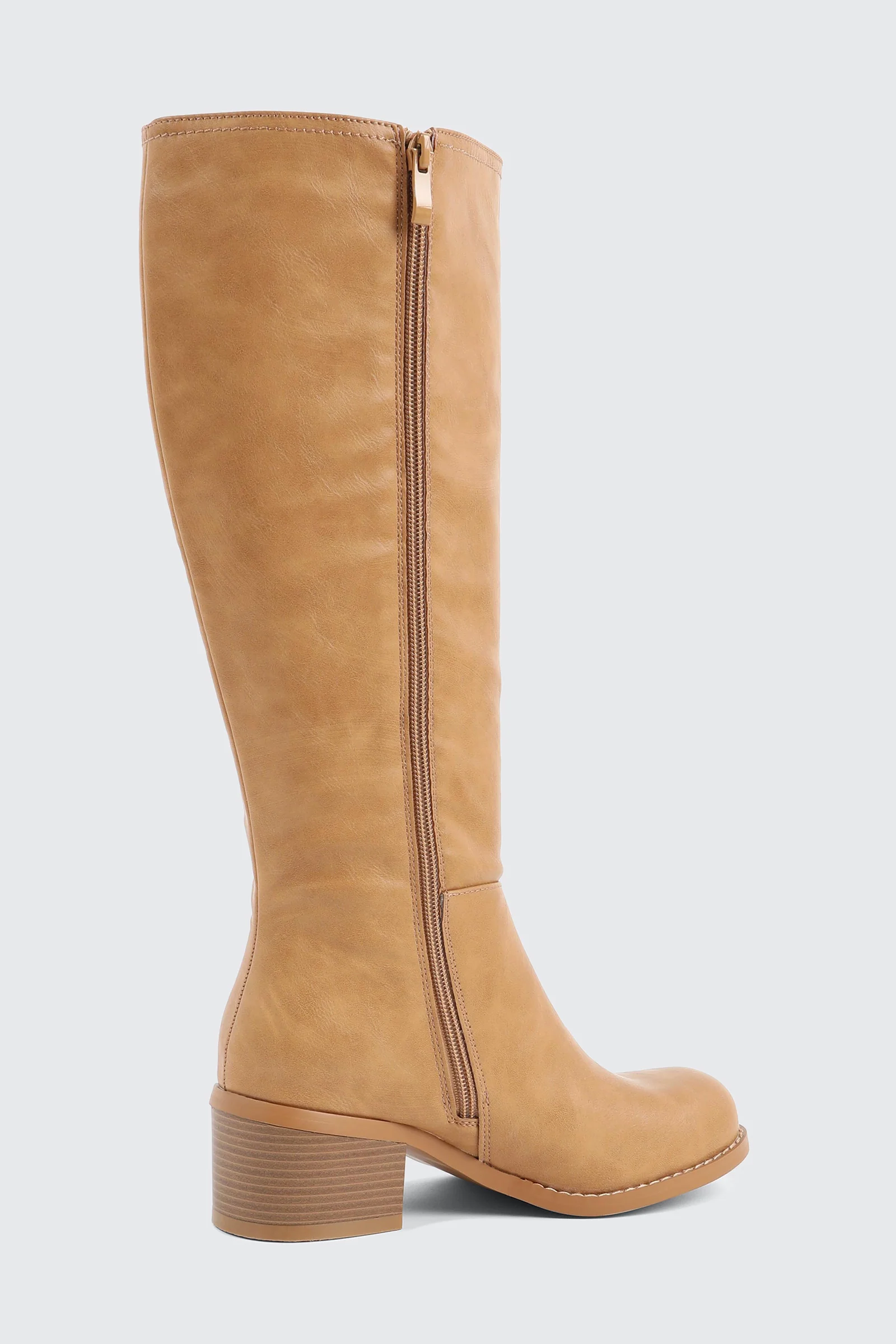 Faux Leather Square Toe Knee High Boots - Image 3