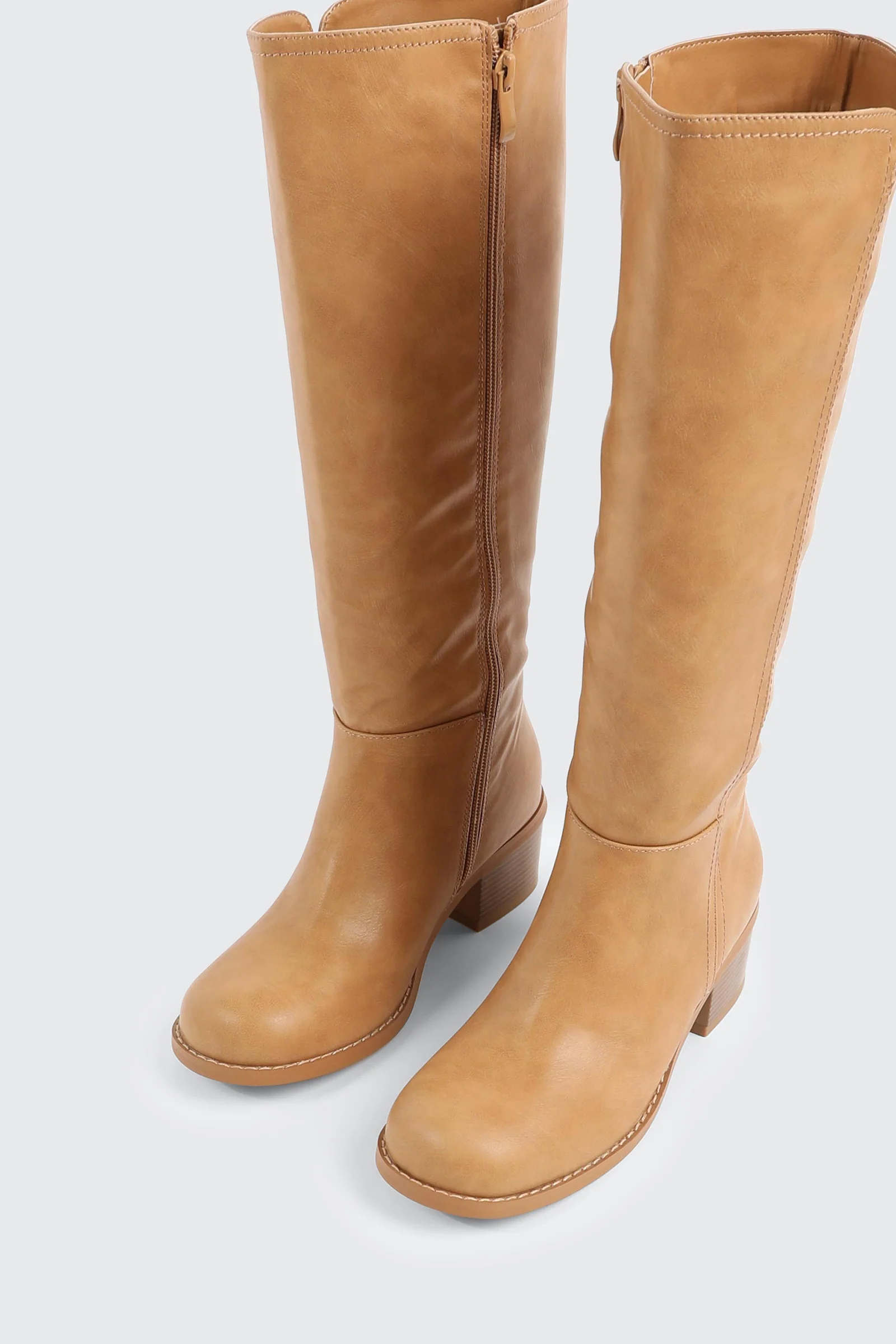 Faux Leather Square Toe Knee High Boots - Image 4