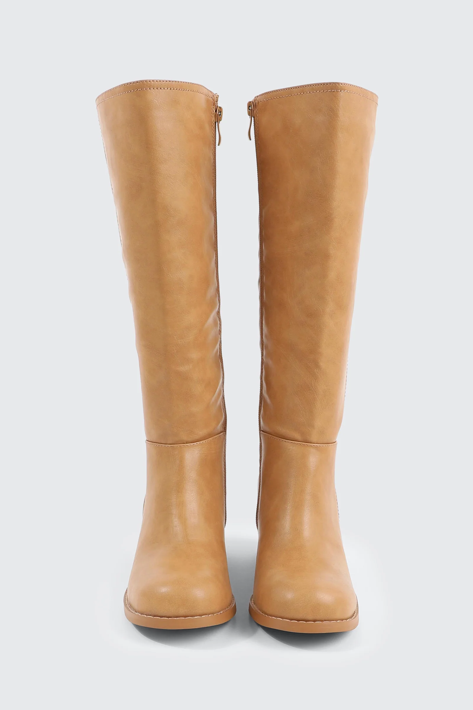 Faux Leather Square Toe Knee High Boots - Image 5