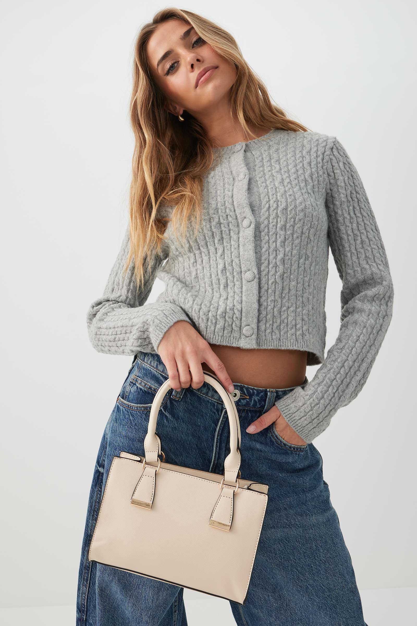Faux Leather Structured Handbag - Image 5