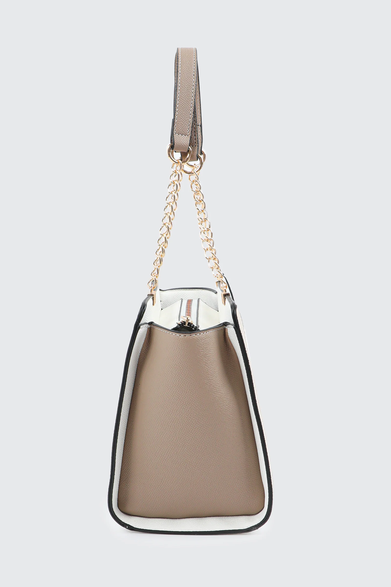 Faux Leather Tote Bag with Chain Straps - Image 3