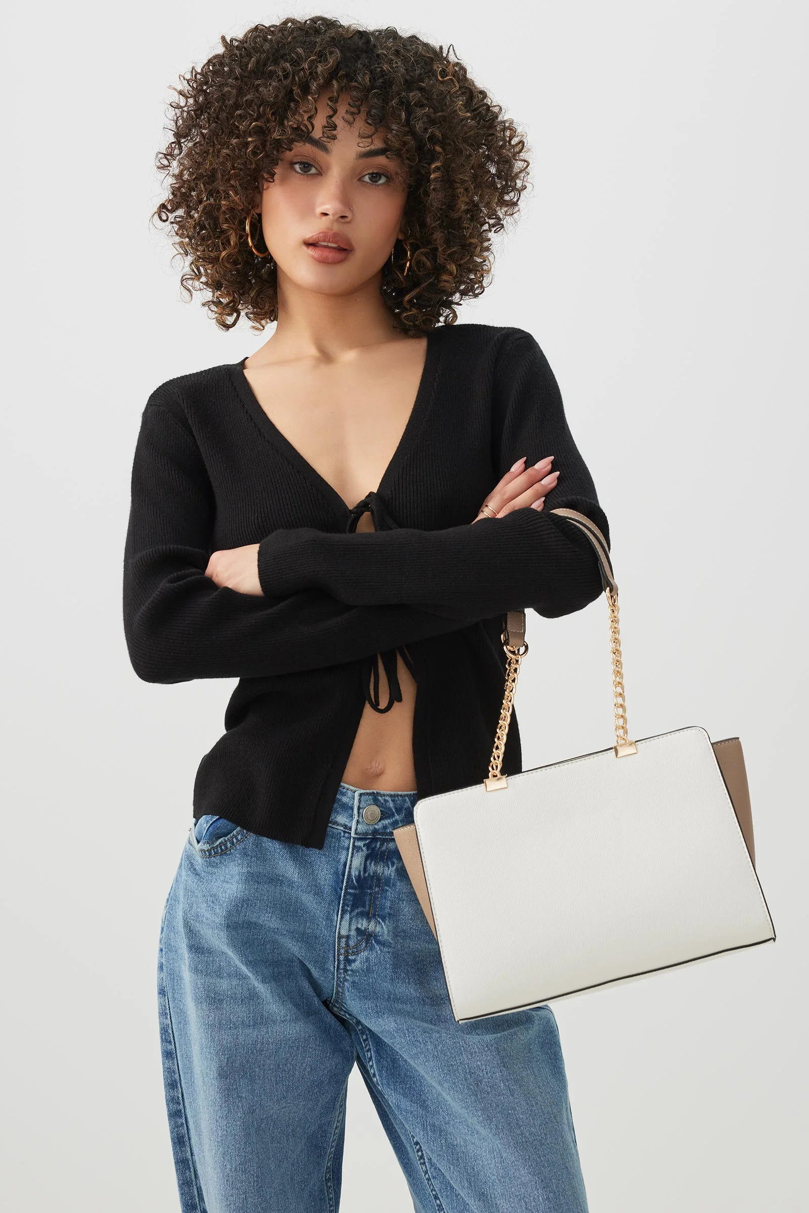 Faux Leather Tote Bag with Chain Straps - Image 4