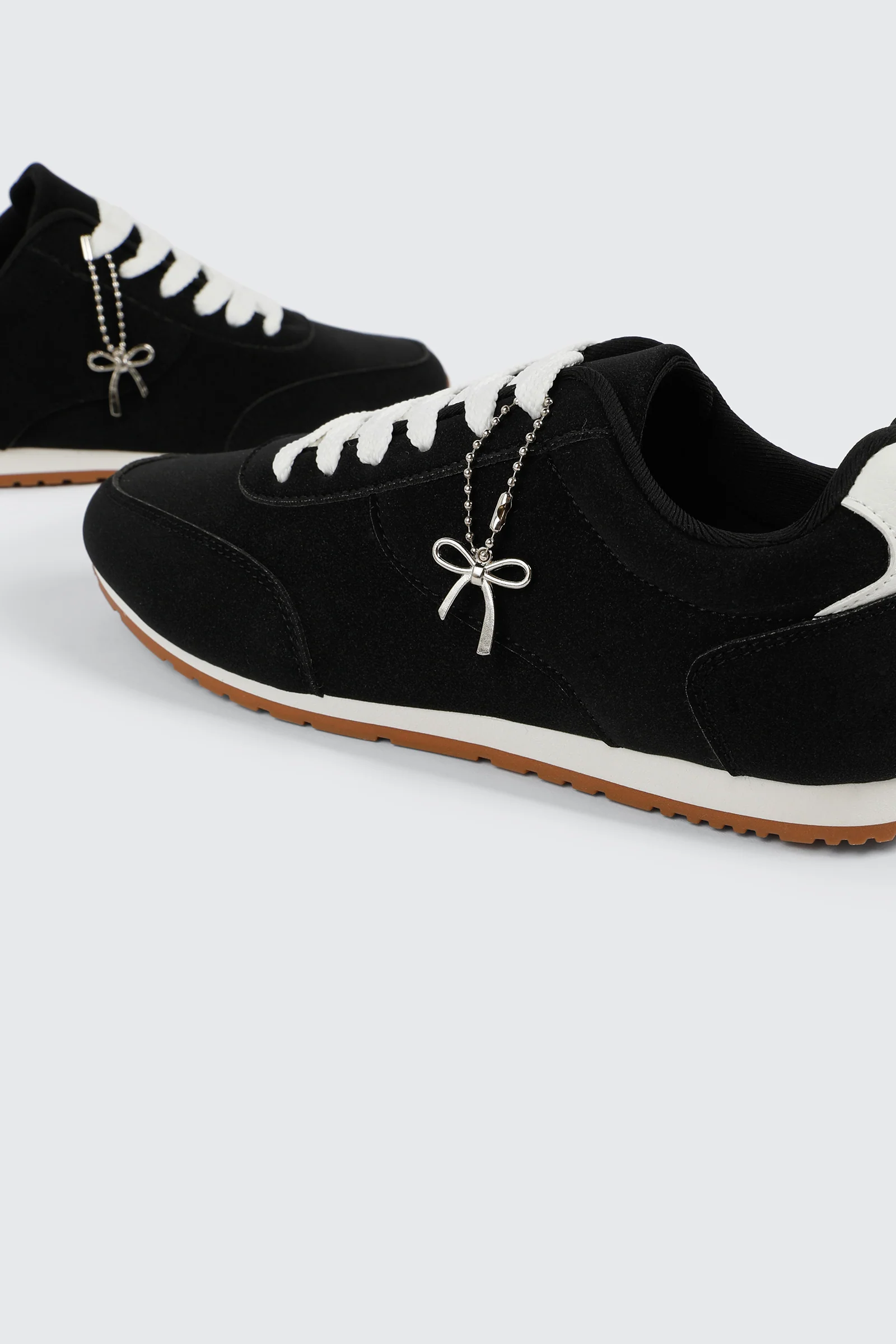 Faux Suede Lace Up Sneakers with Charm - Image 5