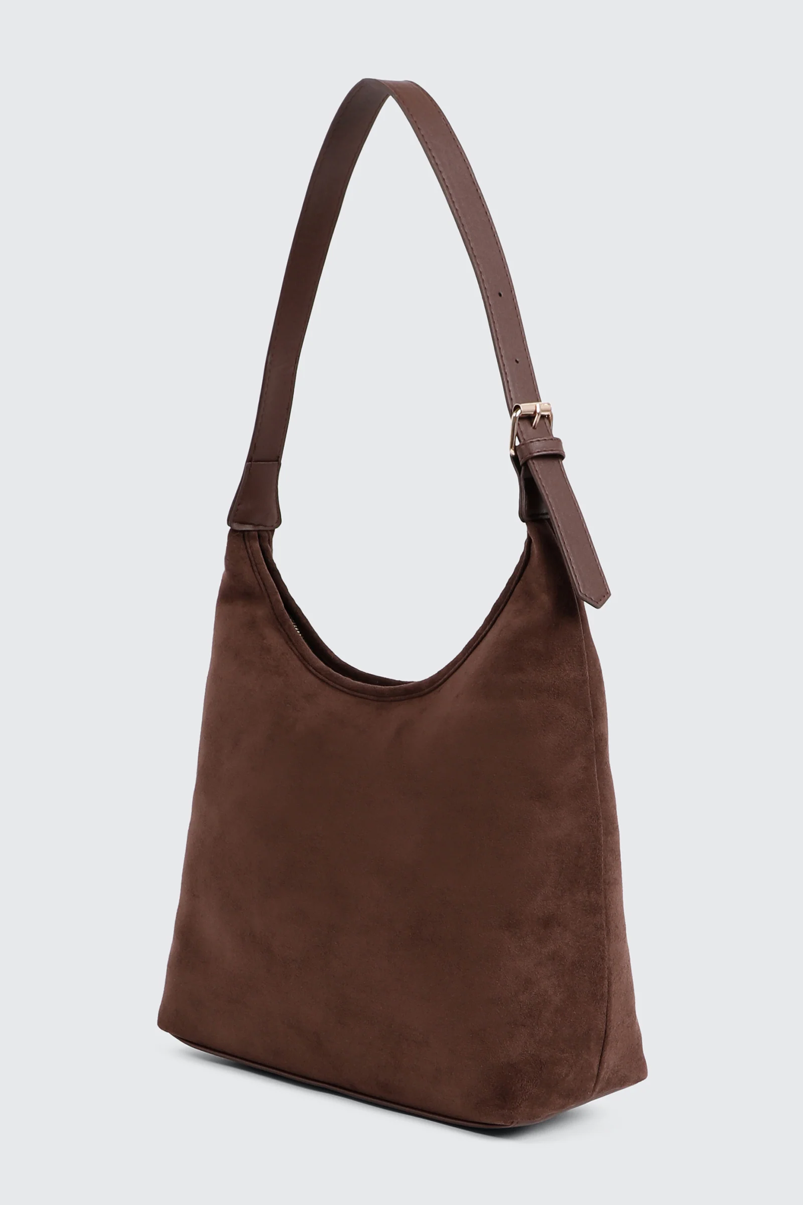 Faux Suede Shoulder Bag with Buckle Detail - Image 2