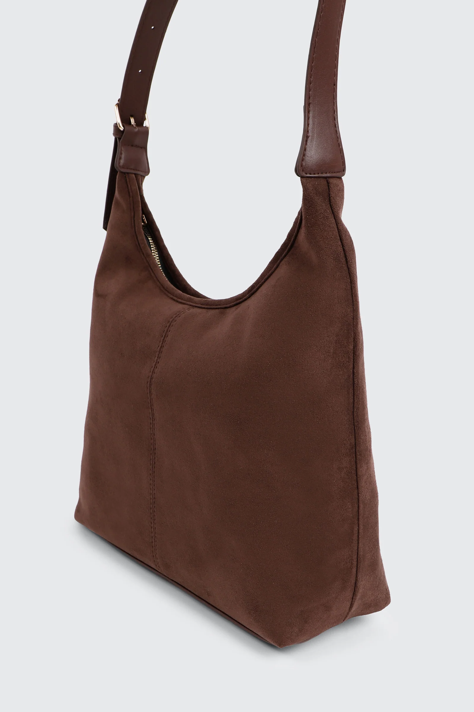 Faux Suede Shoulder Bag with Buckle Detail - Image 3