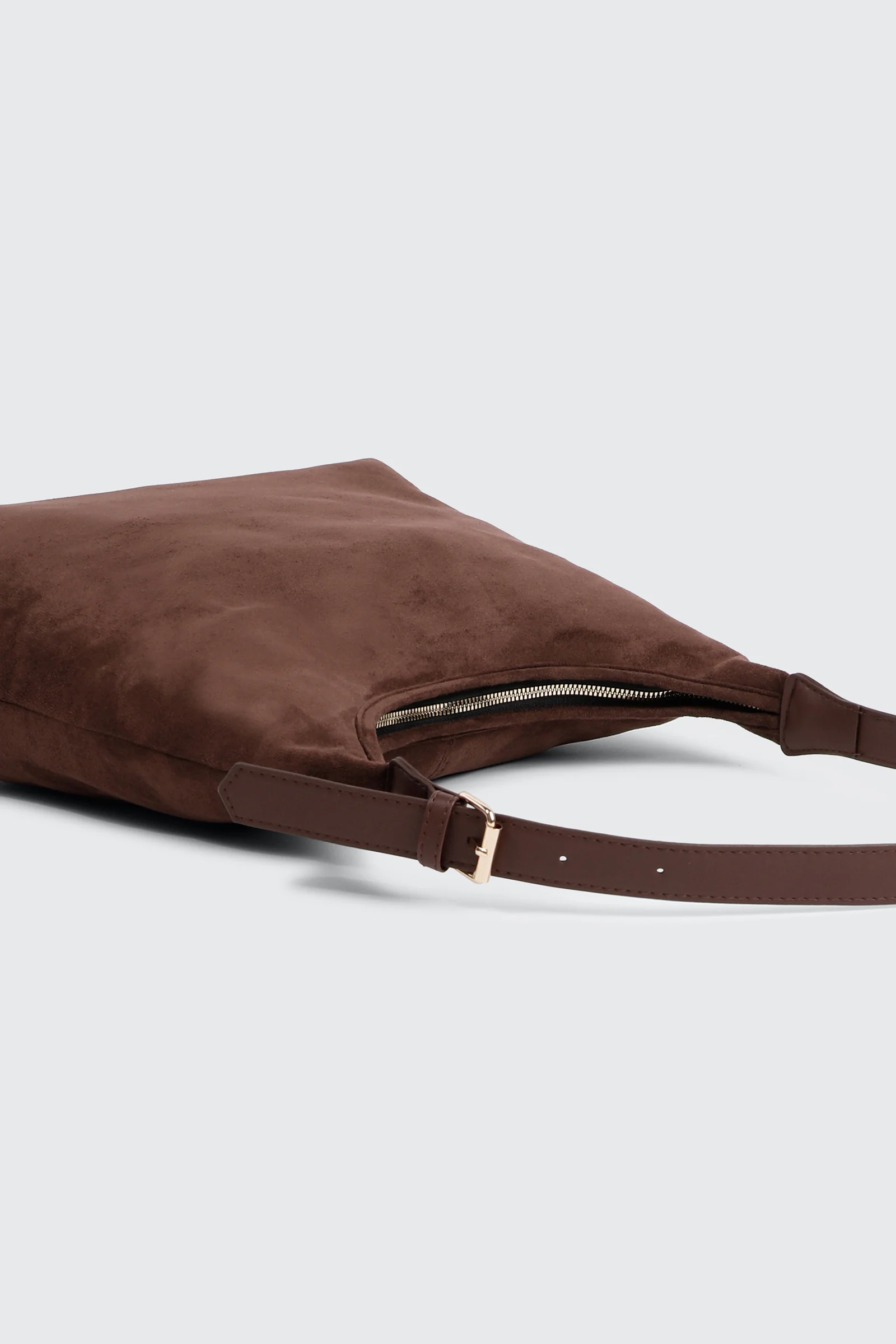 Faux Suede Shoulder Bag with Buckle Detail - Image 4