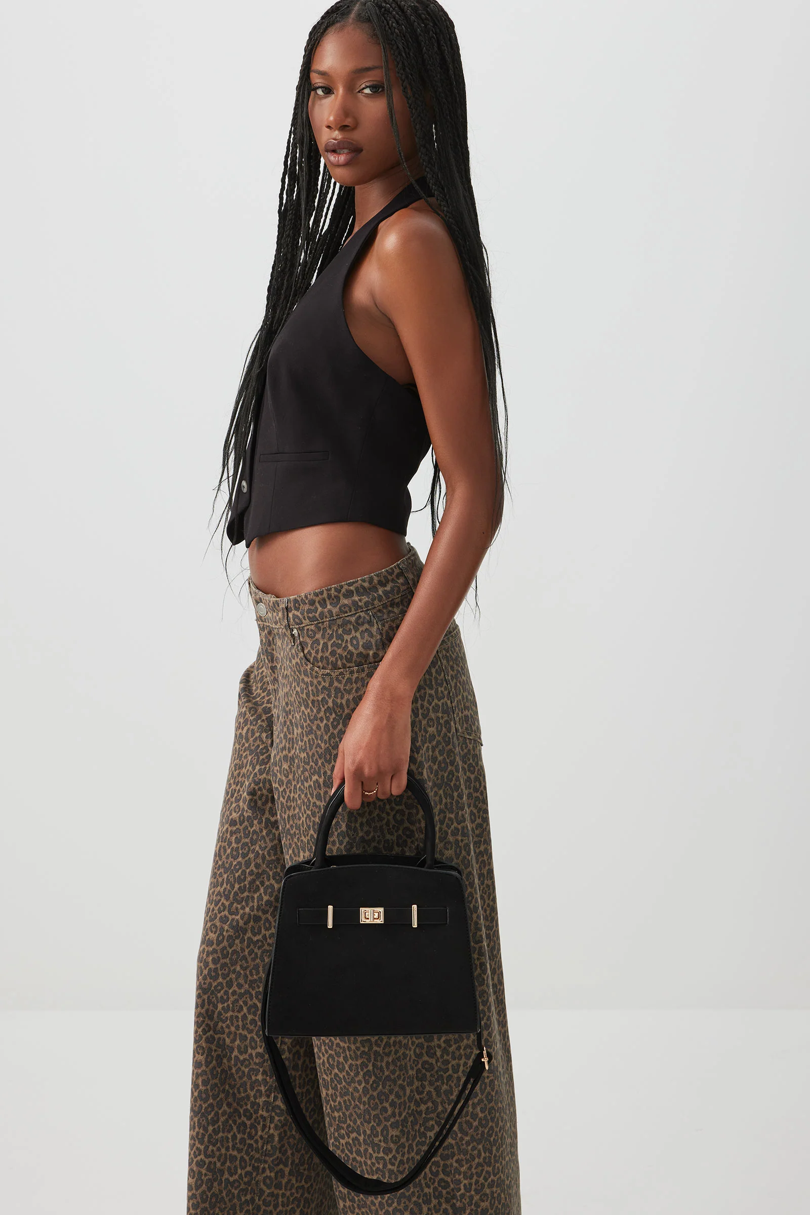 Faux Suede Structured Handbag - Image 5