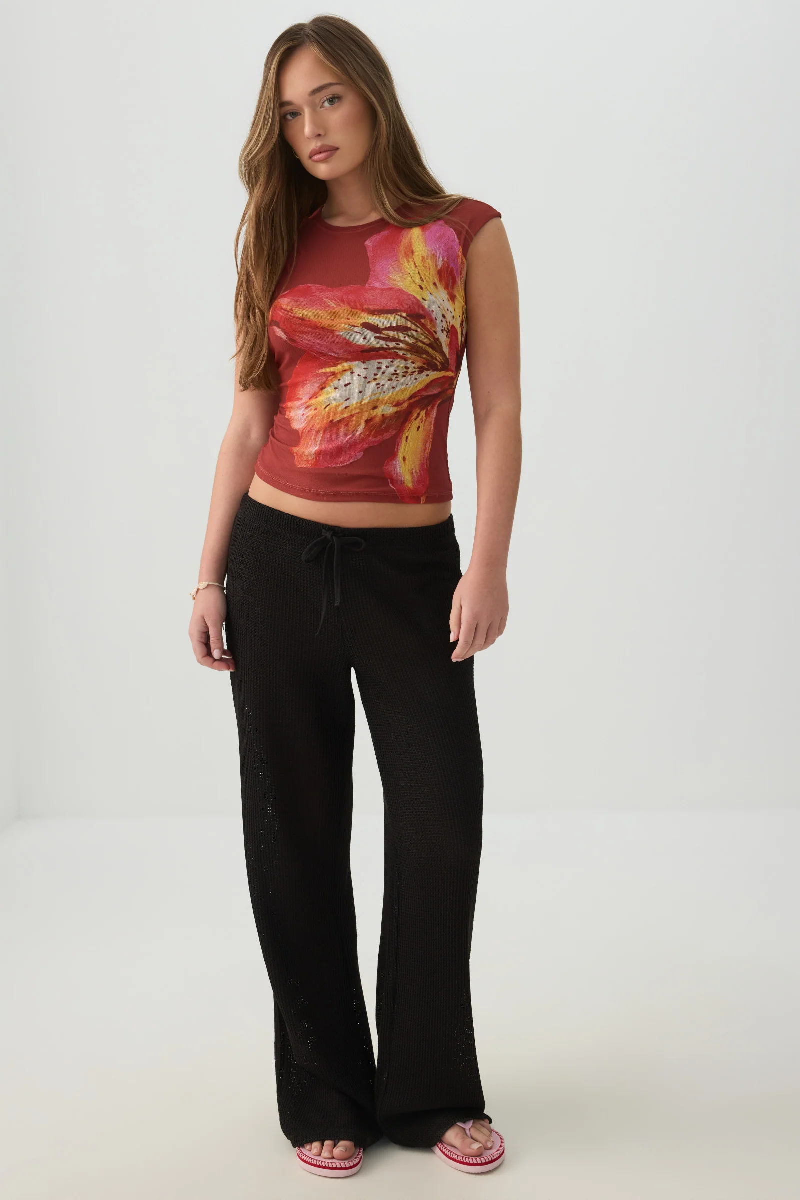 Floral Graphic Mesh Top - Image 3