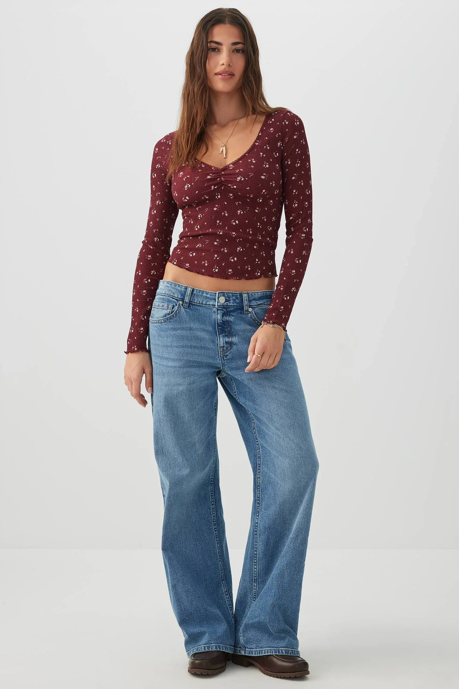 Floral Long Sleeve V-Neck T-Shirt - Image 3