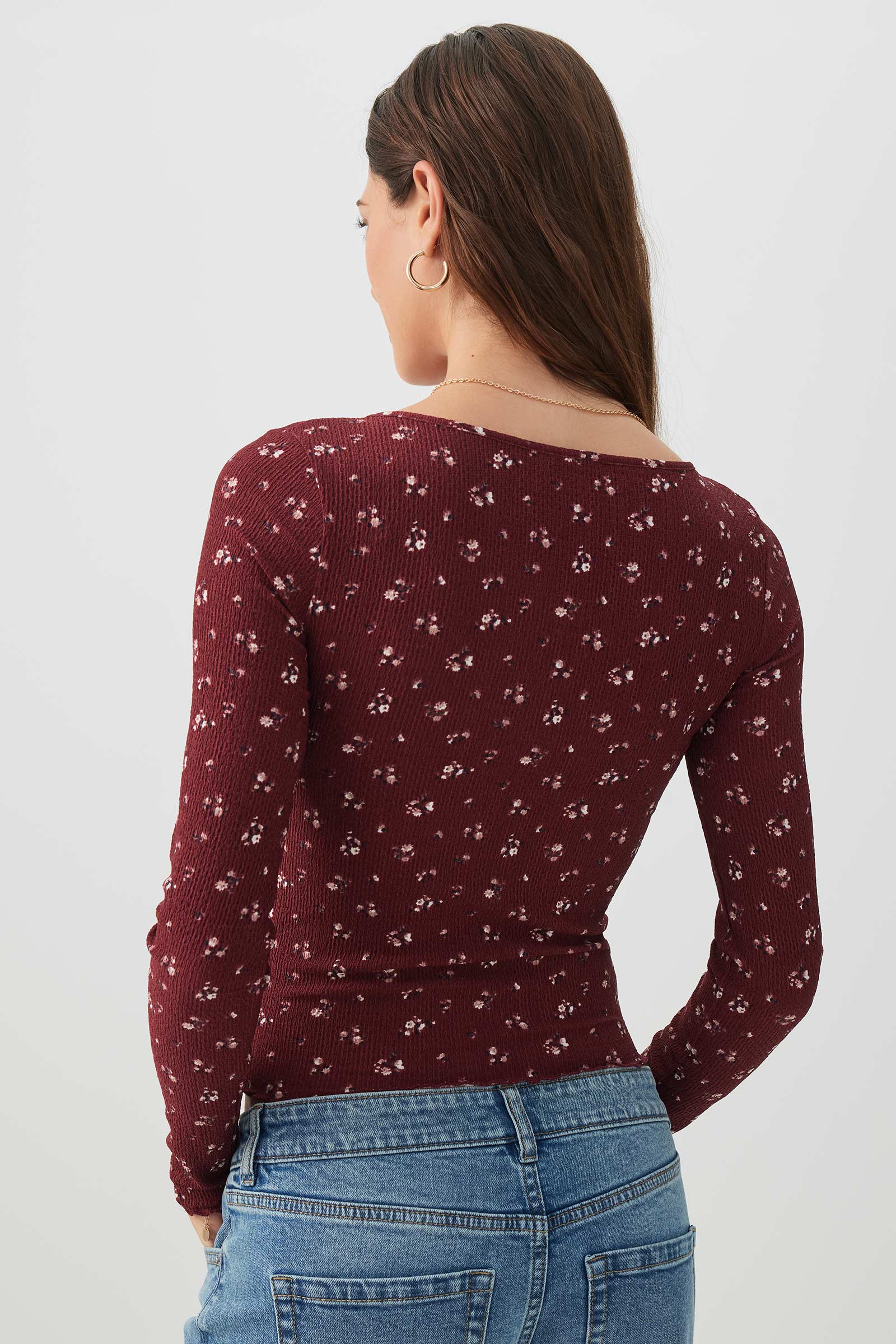 Floral Long Sleeve V-Neck T-Shirt - Image 4