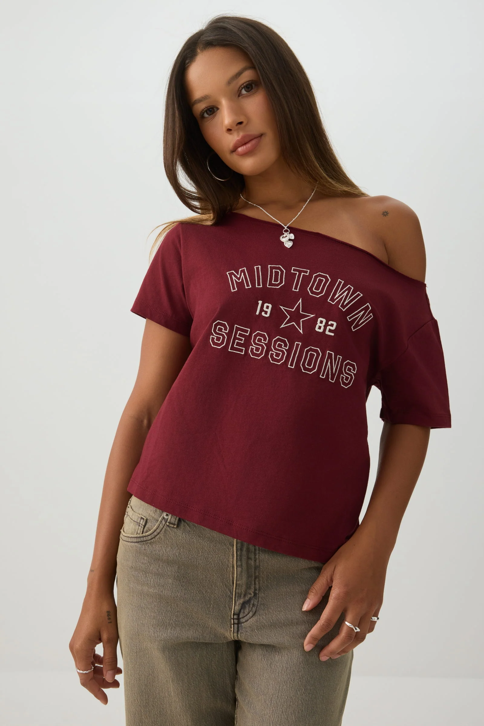 Graphic Off Shoulder T-Shirt - Image 2