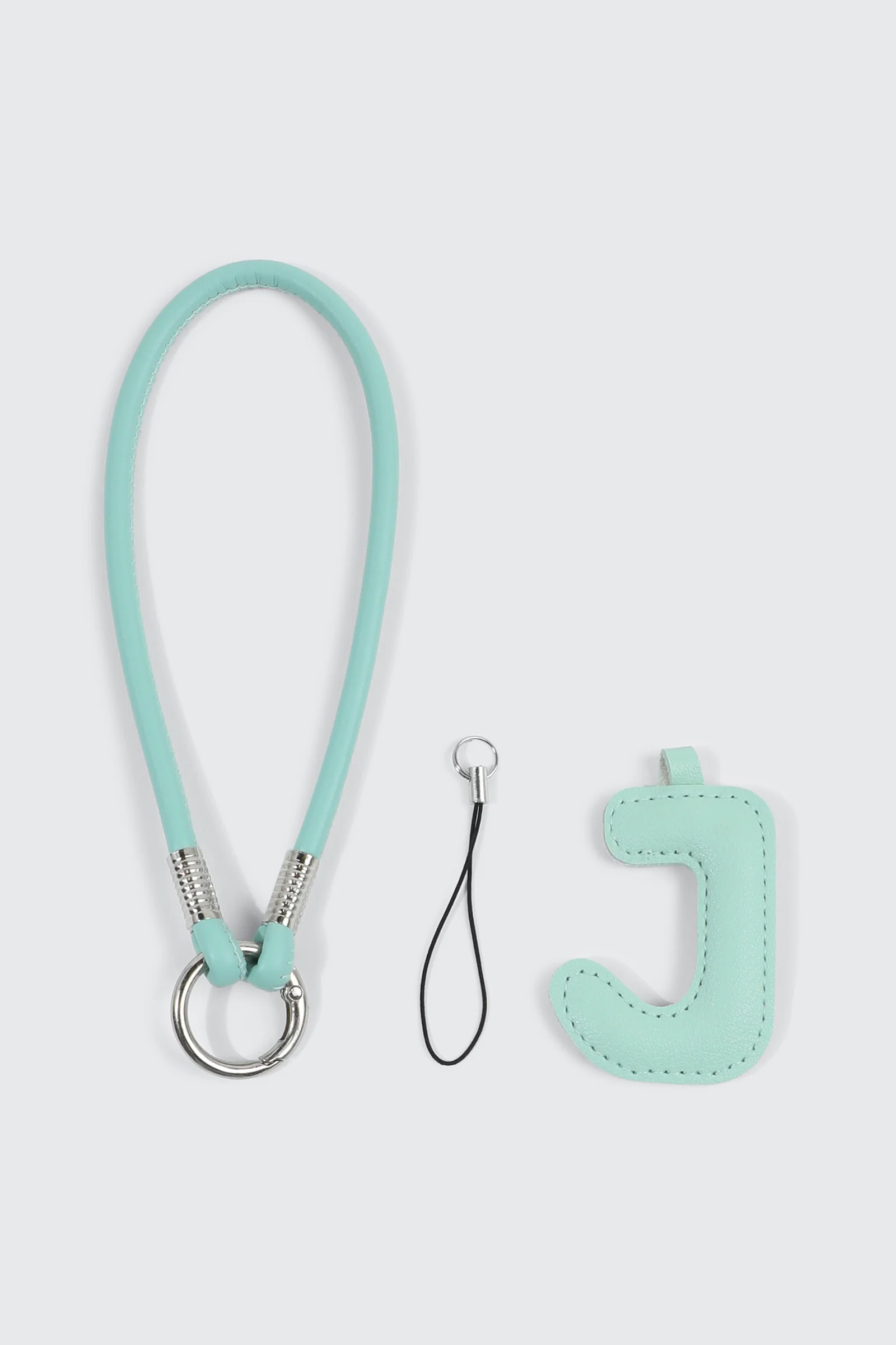 Green Initial J Faux Leather Charm with Wristlet - Image 3