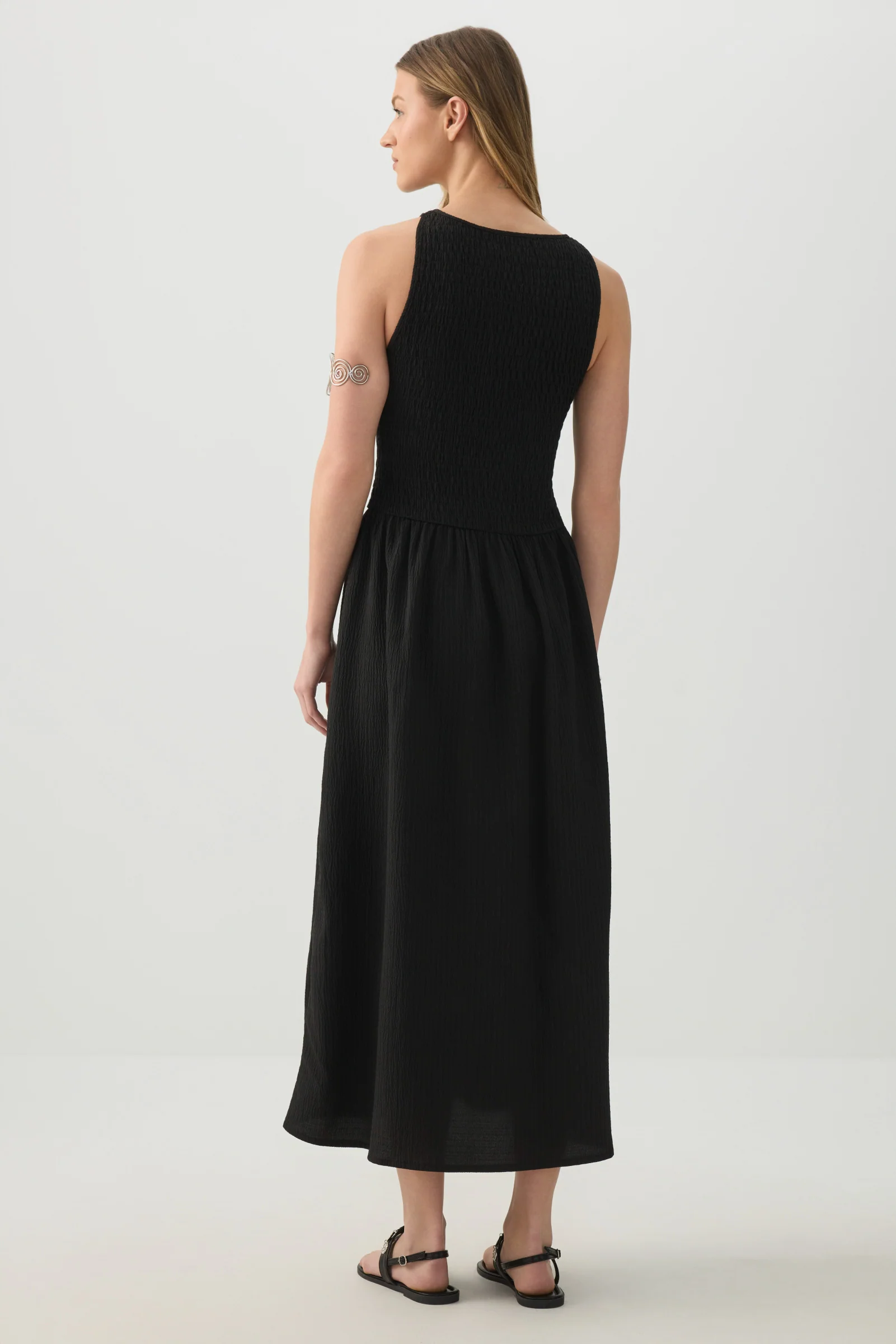 High Neck Smocked Midi Dress - Image 4