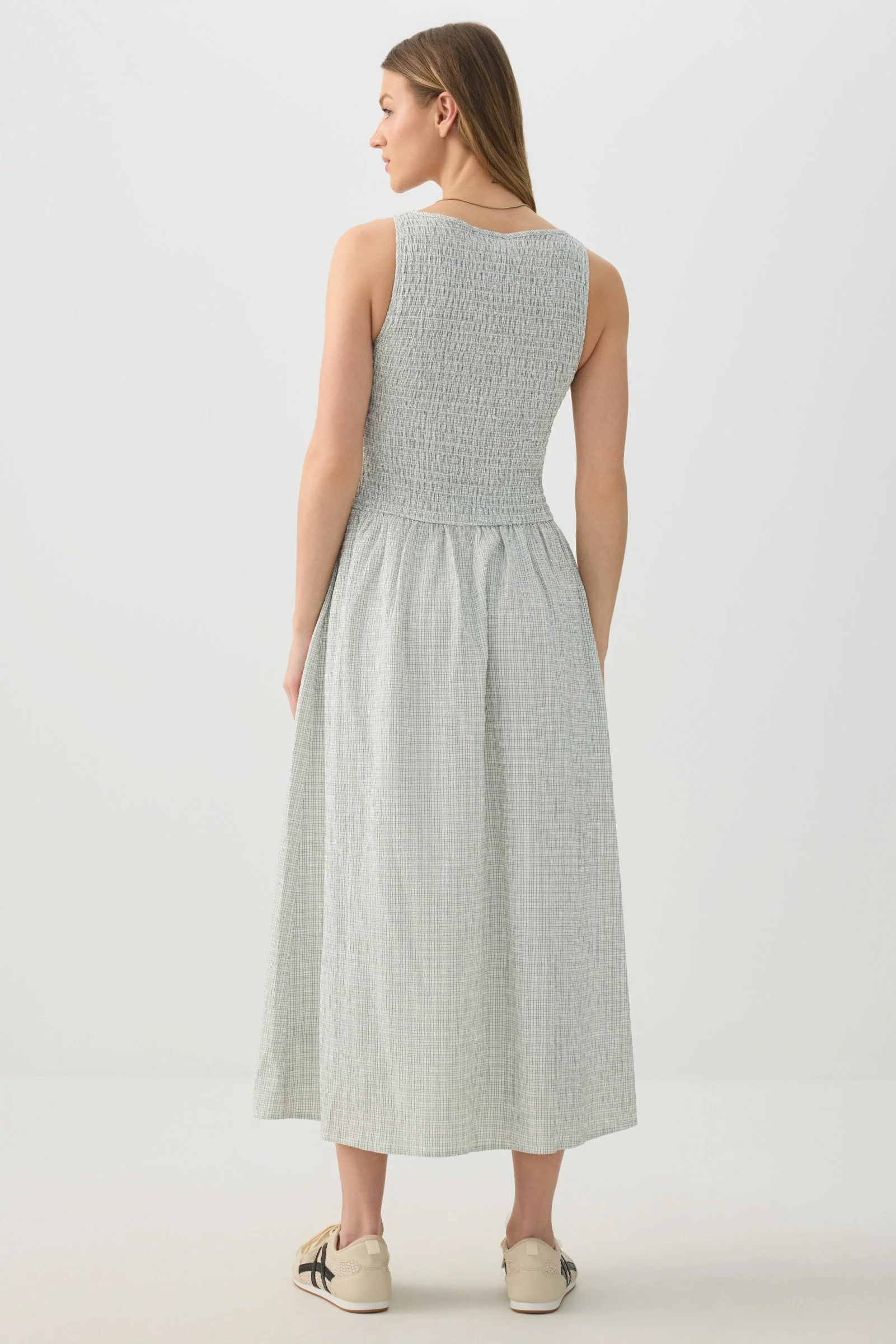 High Neck Smocked Midi Dress - Image 4