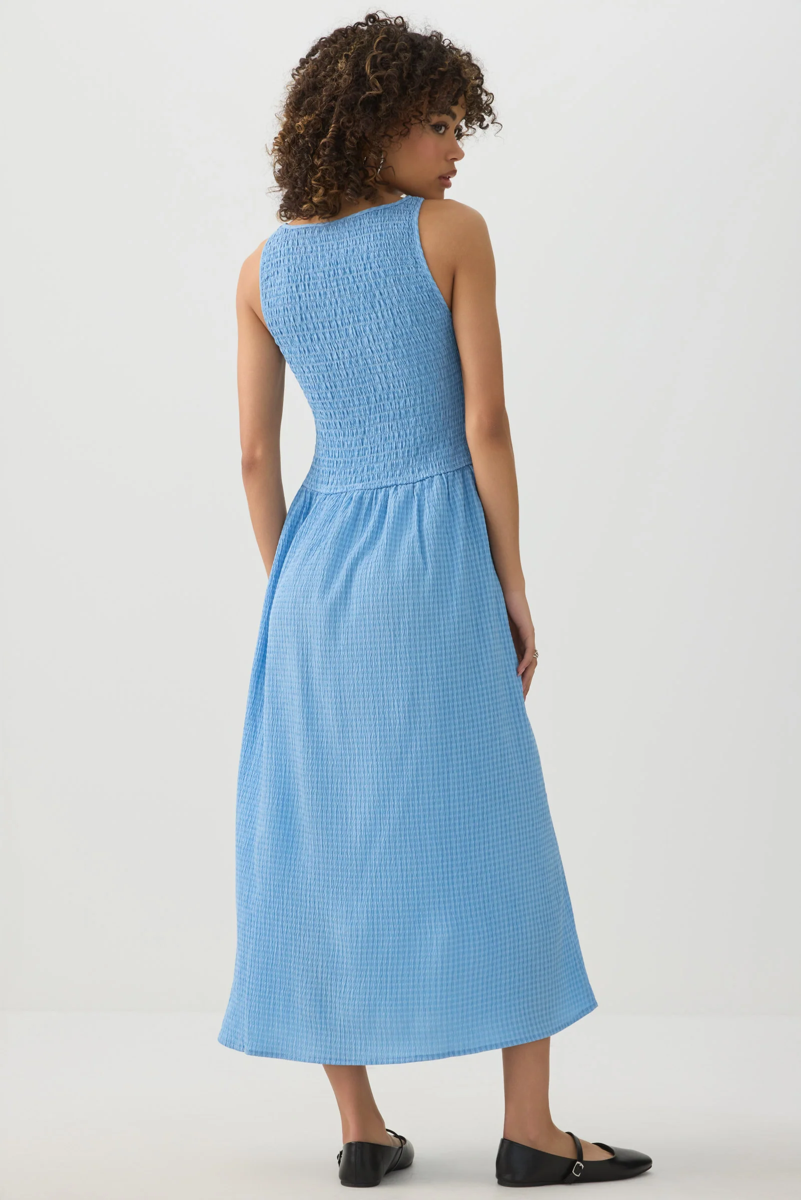 High Neck Smocked Midi Dress - Image 4