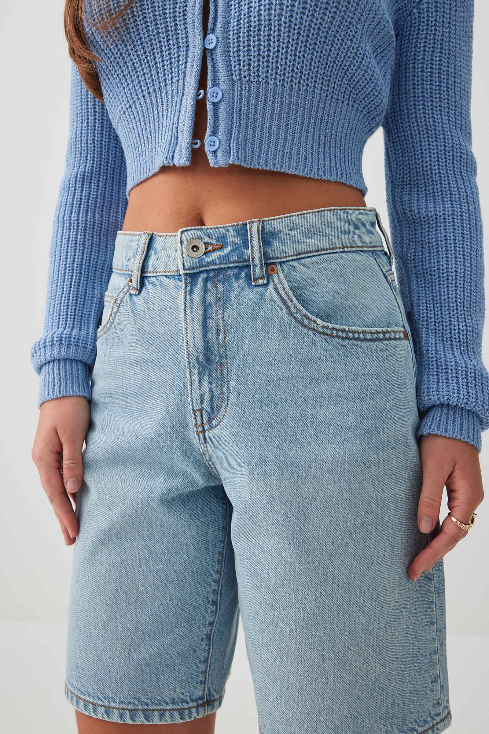 High Rise Denim Bermuda Shorts - Image 4