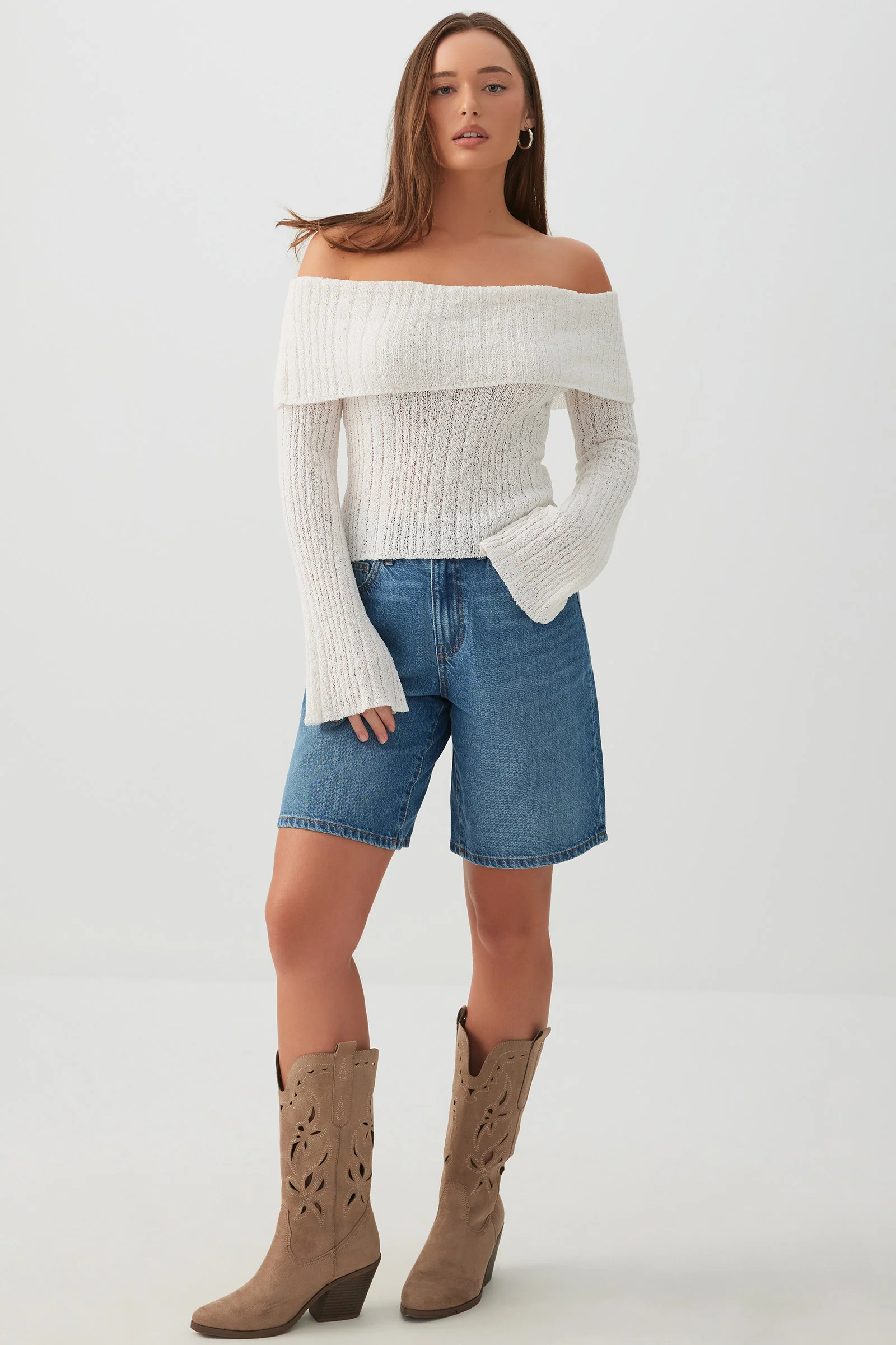 High Rise Denim Bermuda Shorts - Image 2
