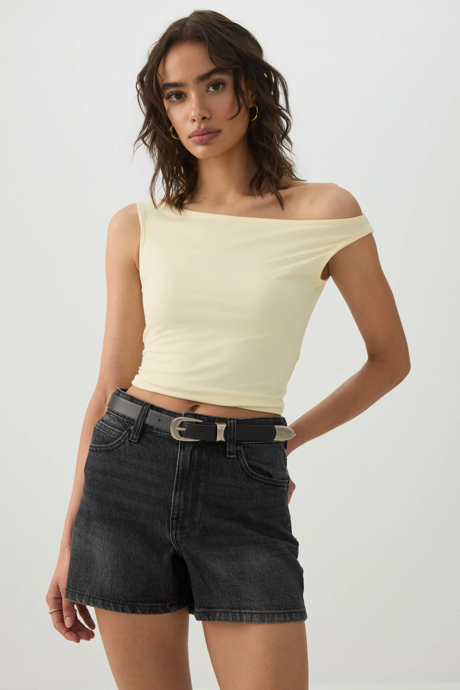 High Rise Denim Midi Shorts - Image 2