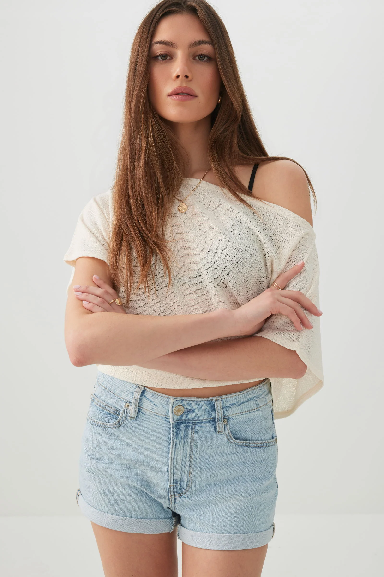 High Rise Denim Cuffed Short Shorts - Image 2