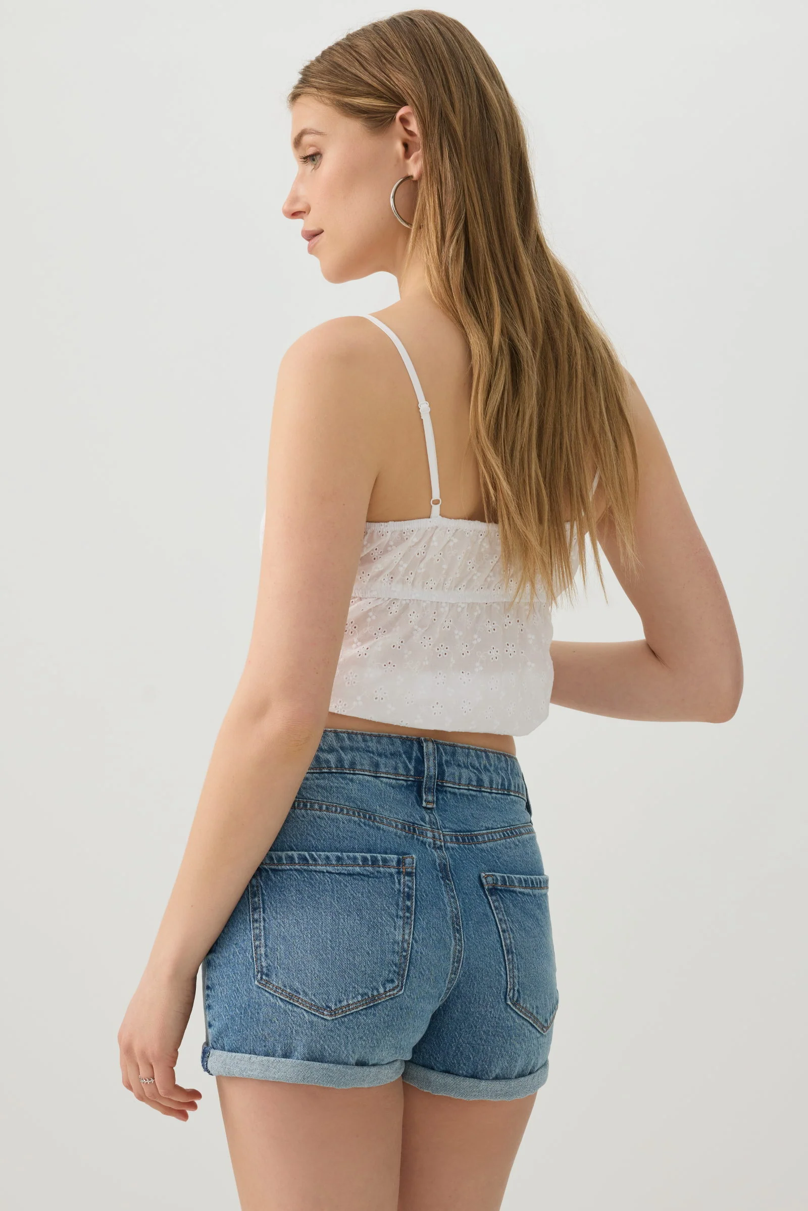 High Rise Denim Cuffed Short Shorts - Image 4