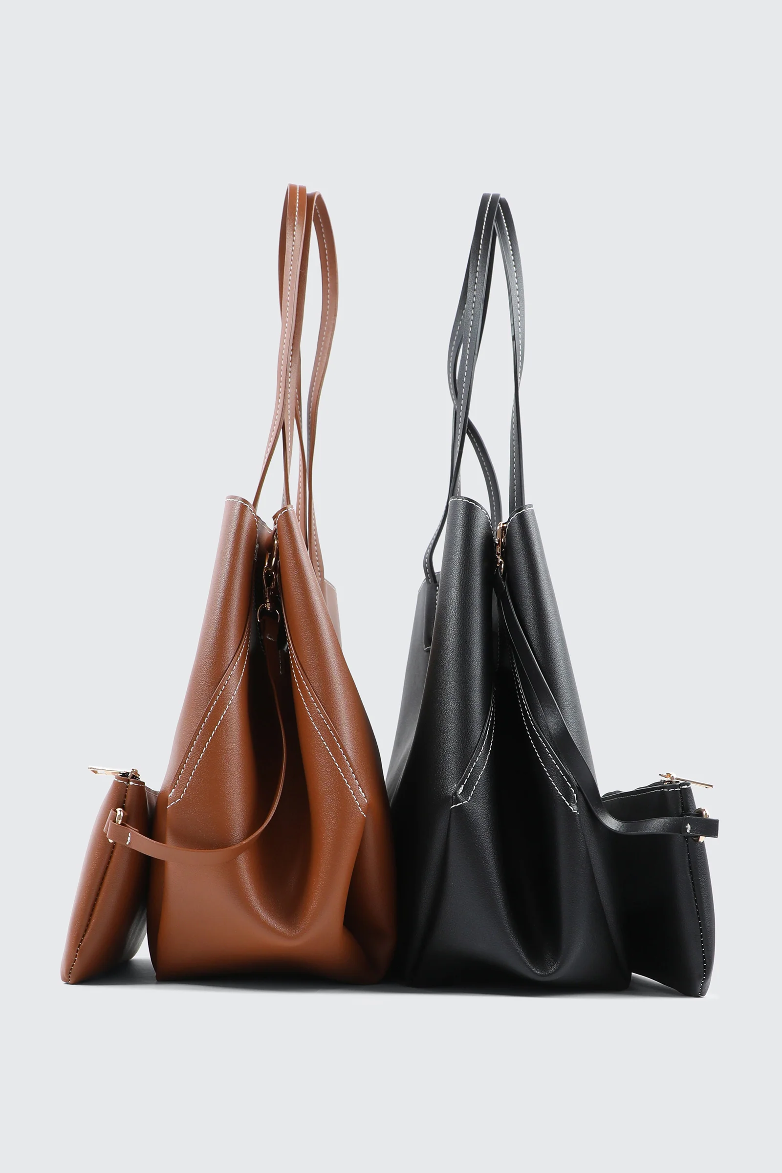 Large Faux Leather Tote Bag with Pouch - Image 4