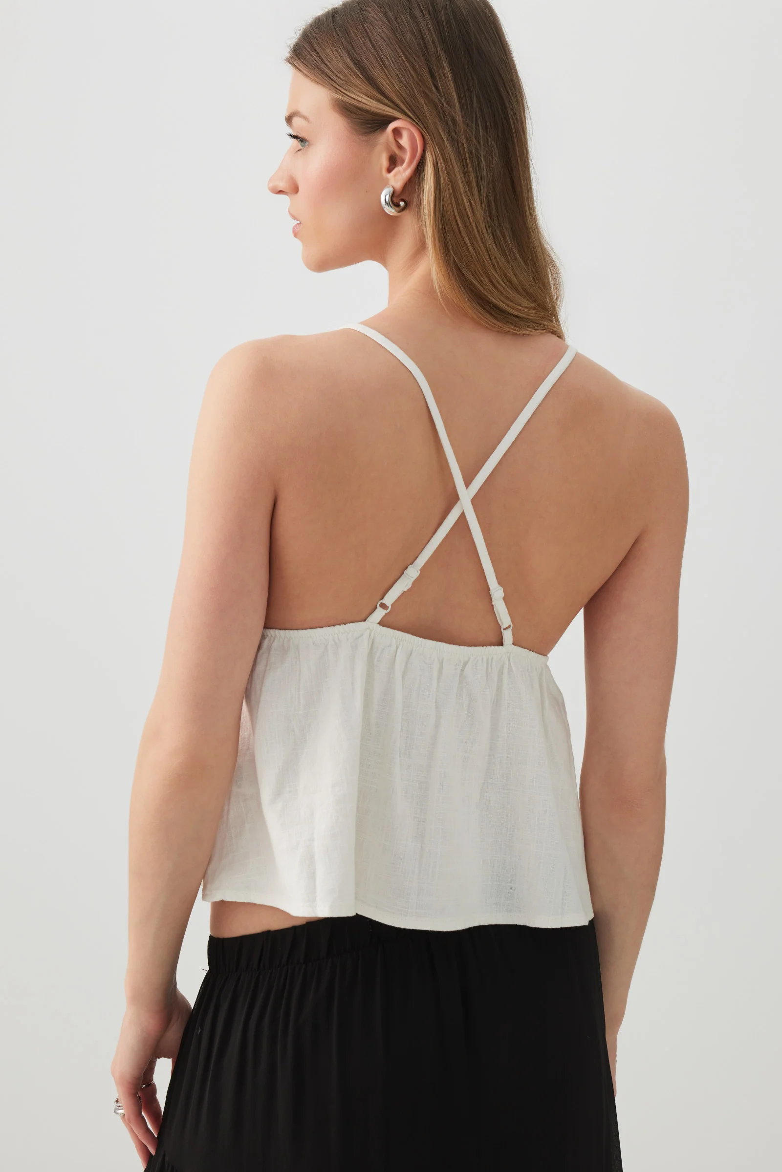 Linen Blend Babydoll Tank Top - Image 4