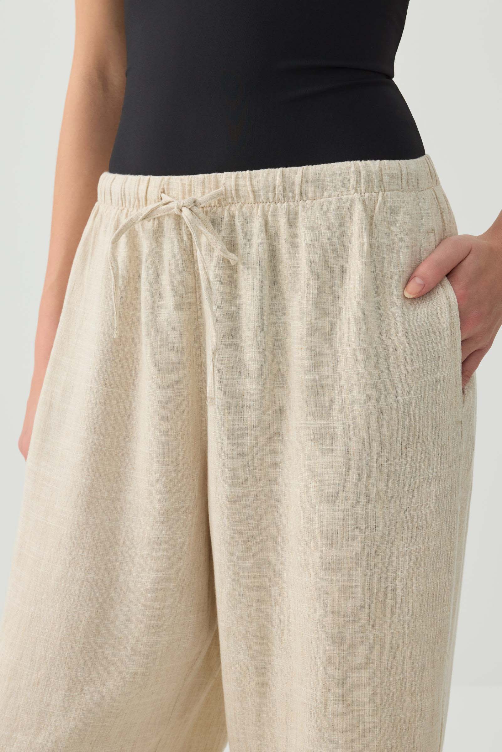 Linen Blend Mid Rise Pants - Image 3