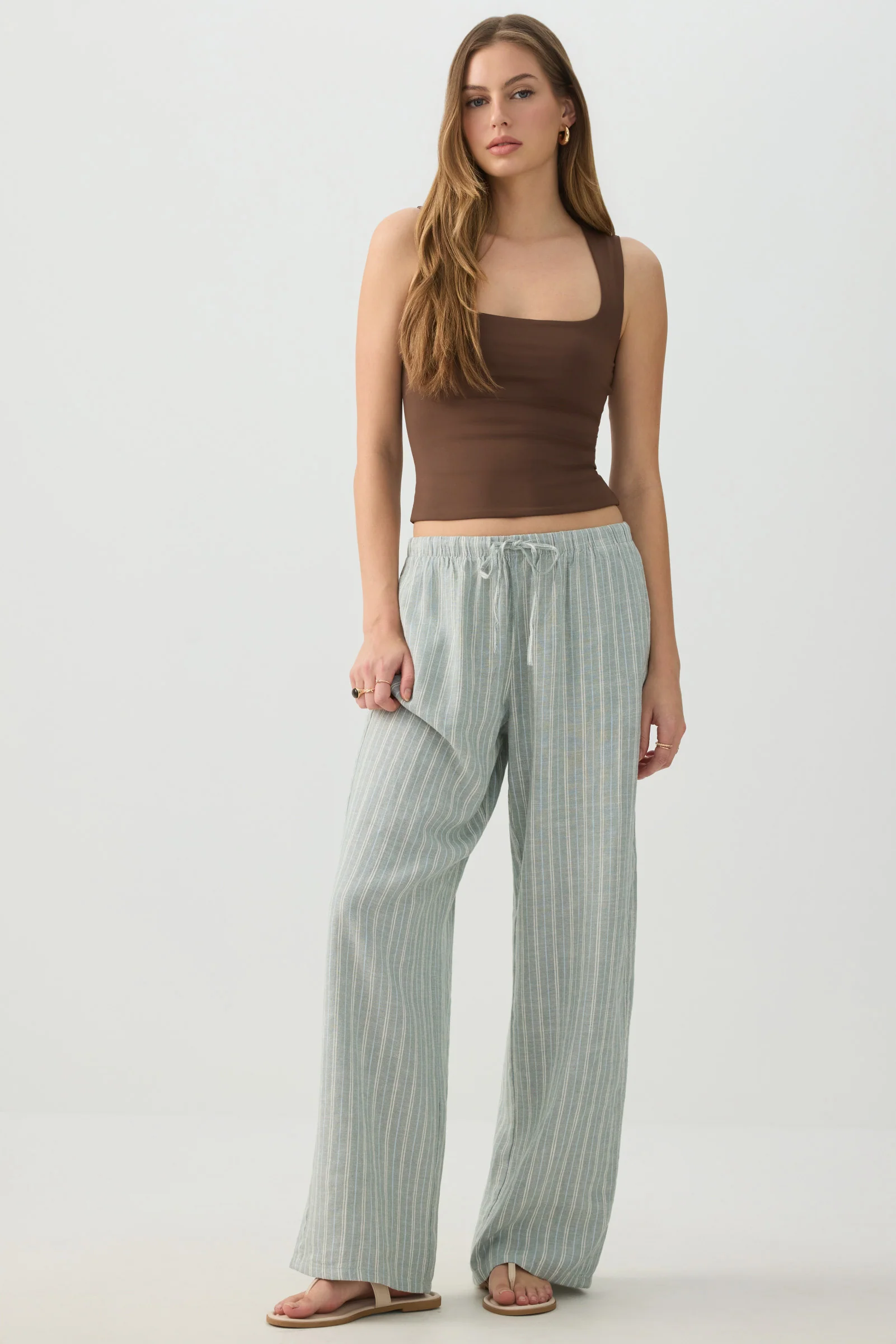 Linen Blend Mid Rise Pants - Image 2