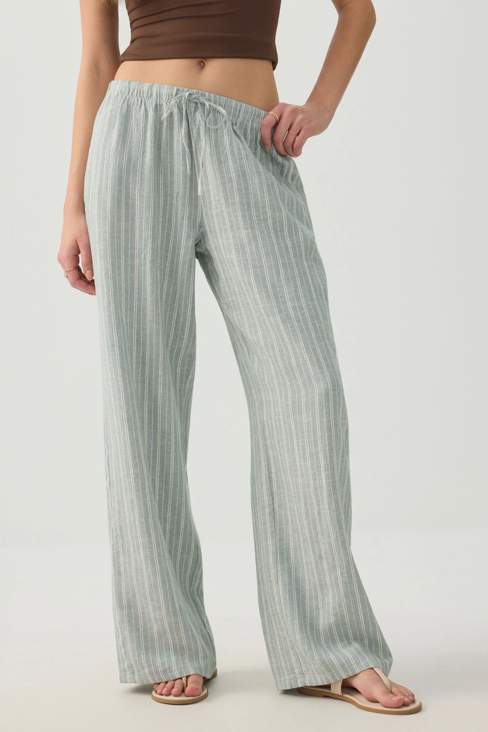 Linen Blend Mid Rise Pants - Image 3