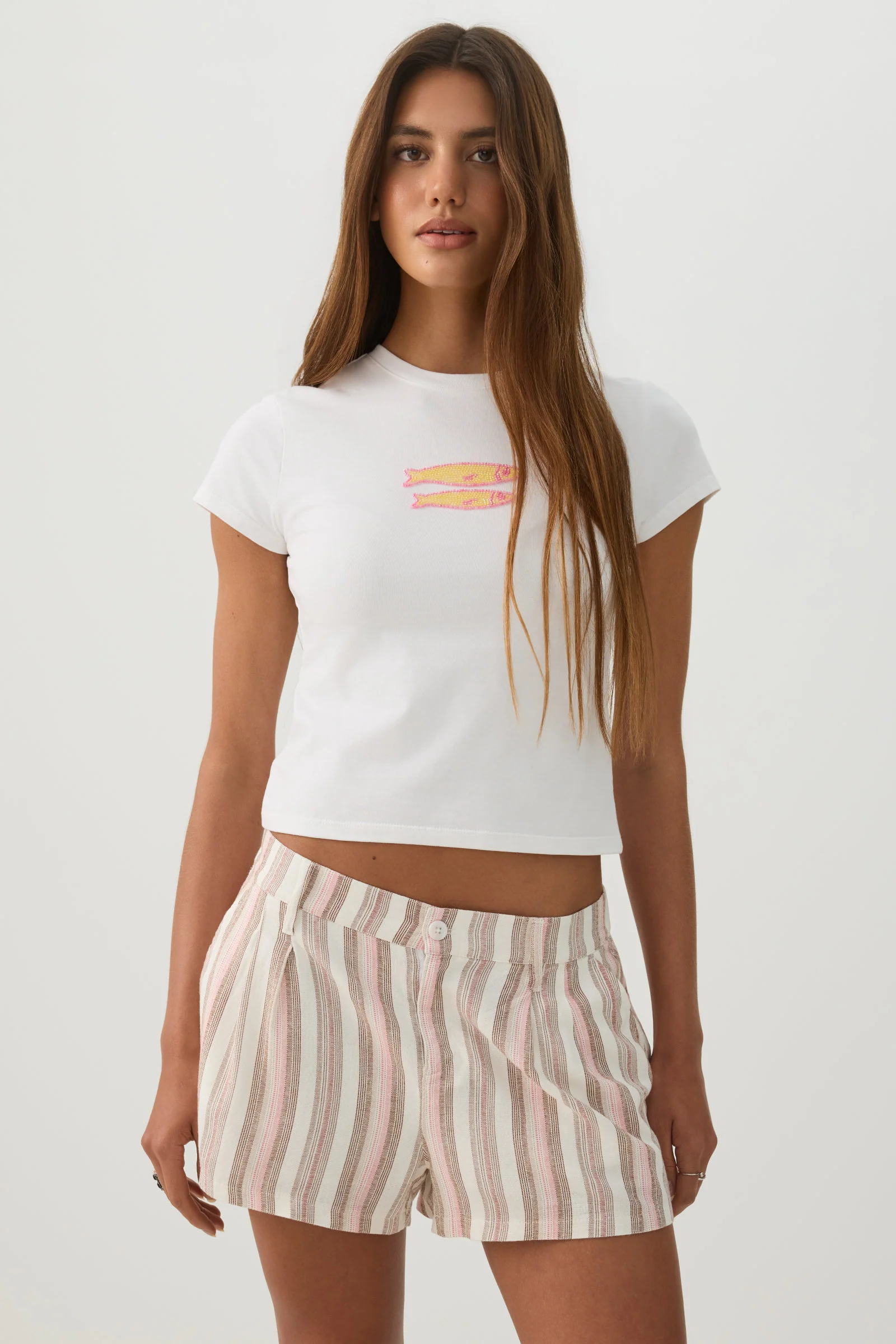 Linen Blend Mid Rise Shorts
