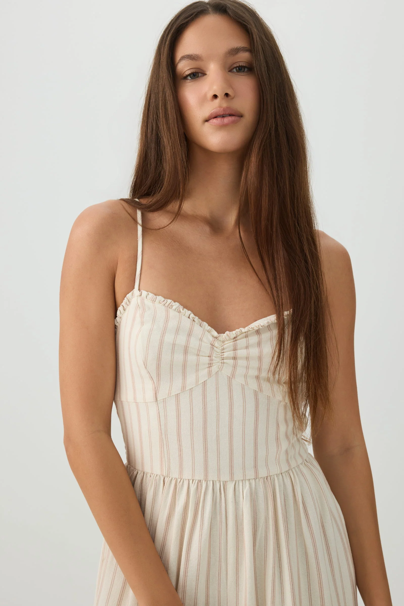 Linen Blend Smocked Bustier Culotte Jumpsuit - Image 2
