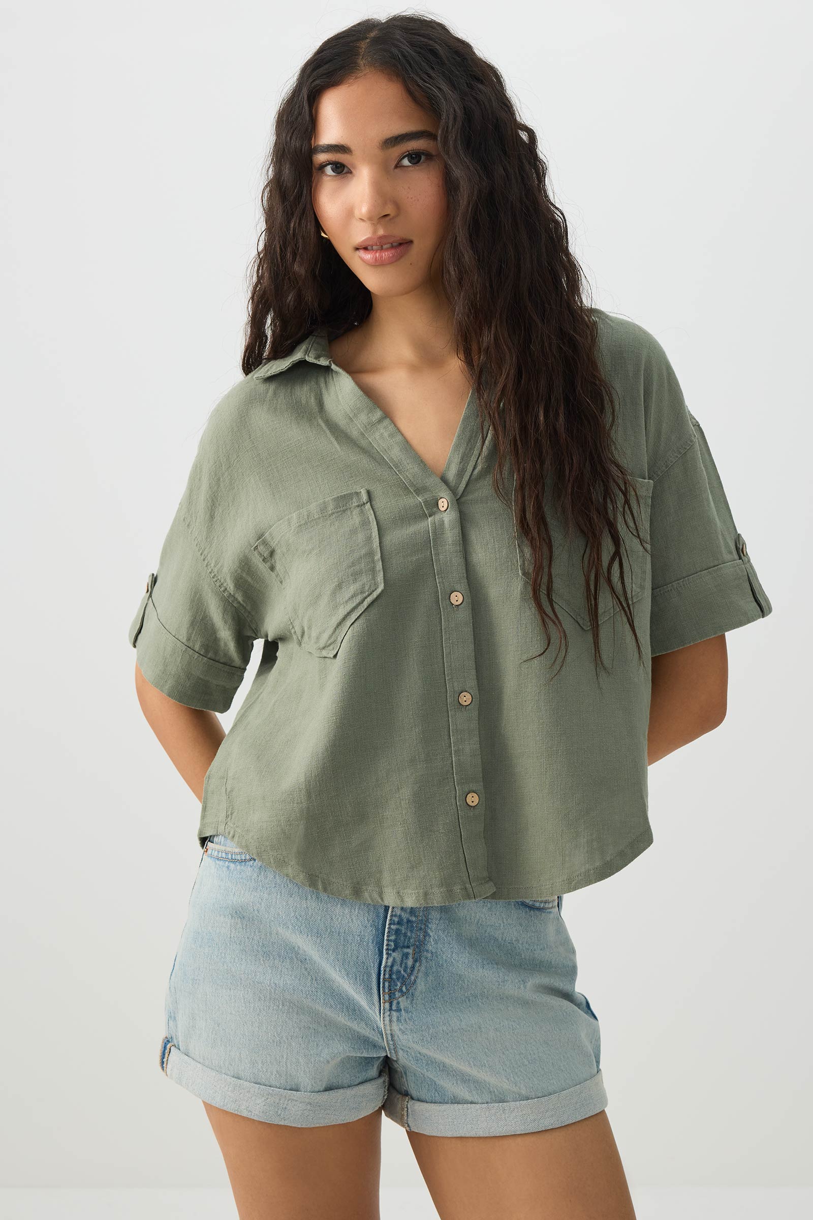 Linen Blend Utility Shirt