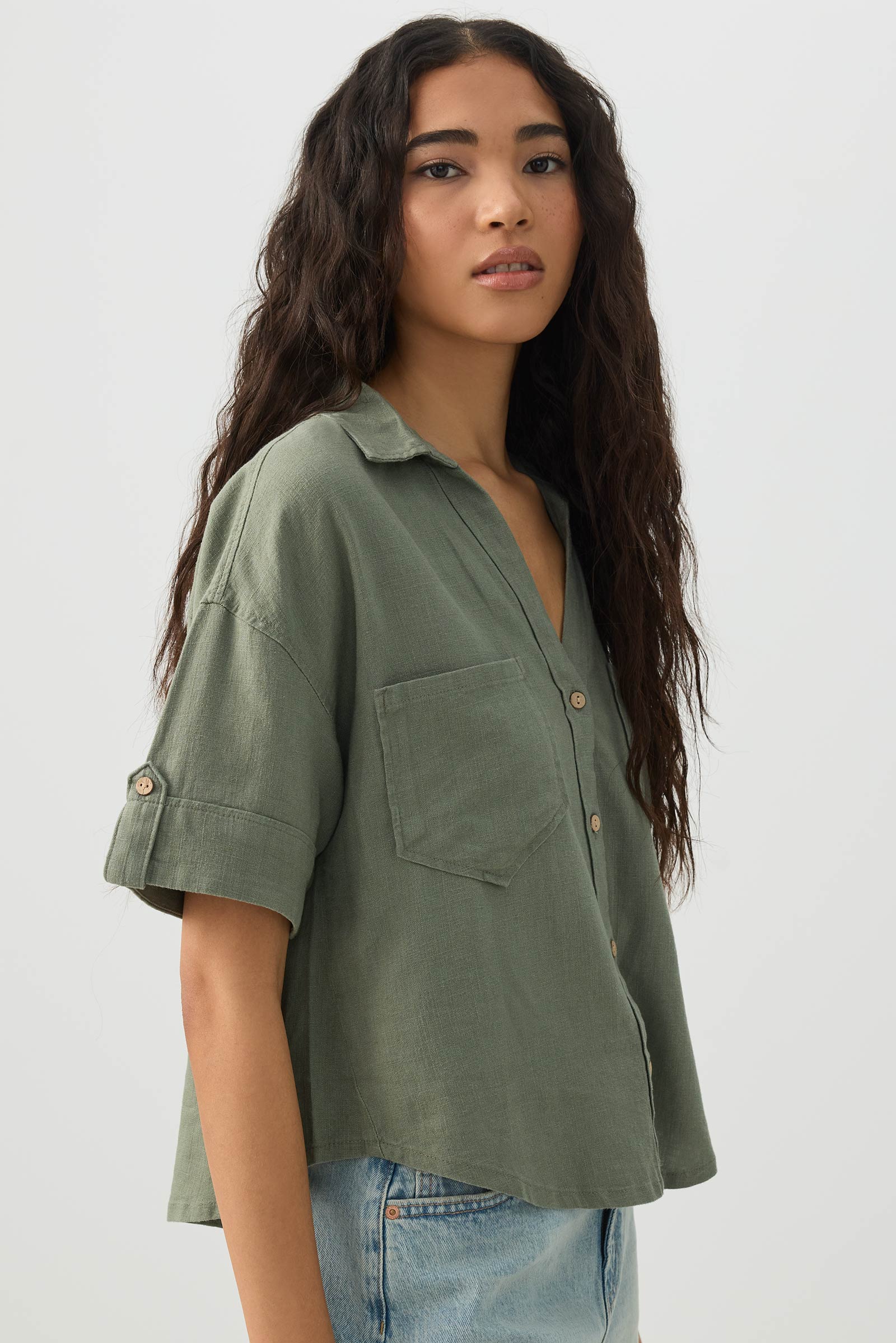 Linen Blend Utility Shirt - Image 2
