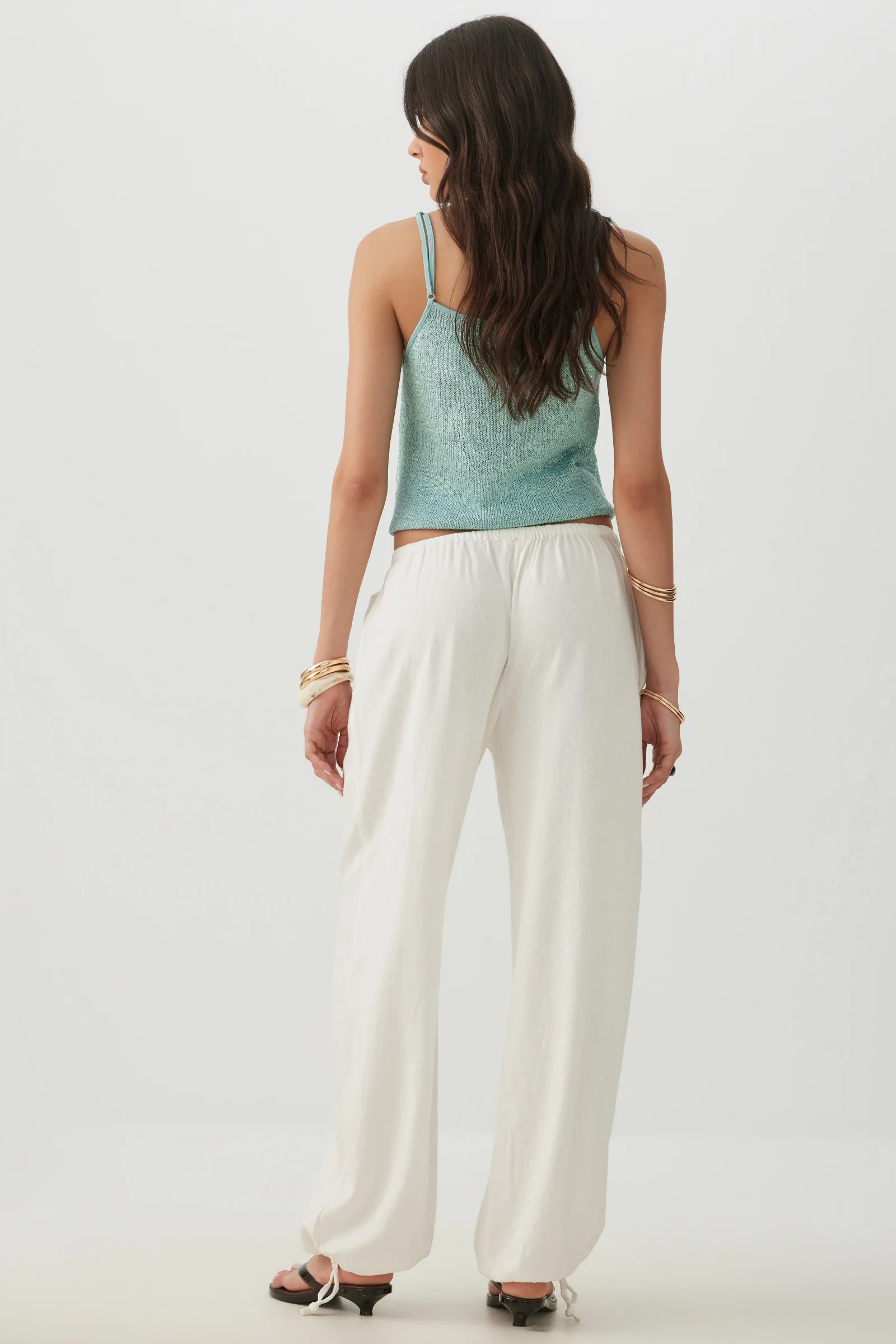 Linen Blend Wide Leg Pant with Tie Hem - Image 4