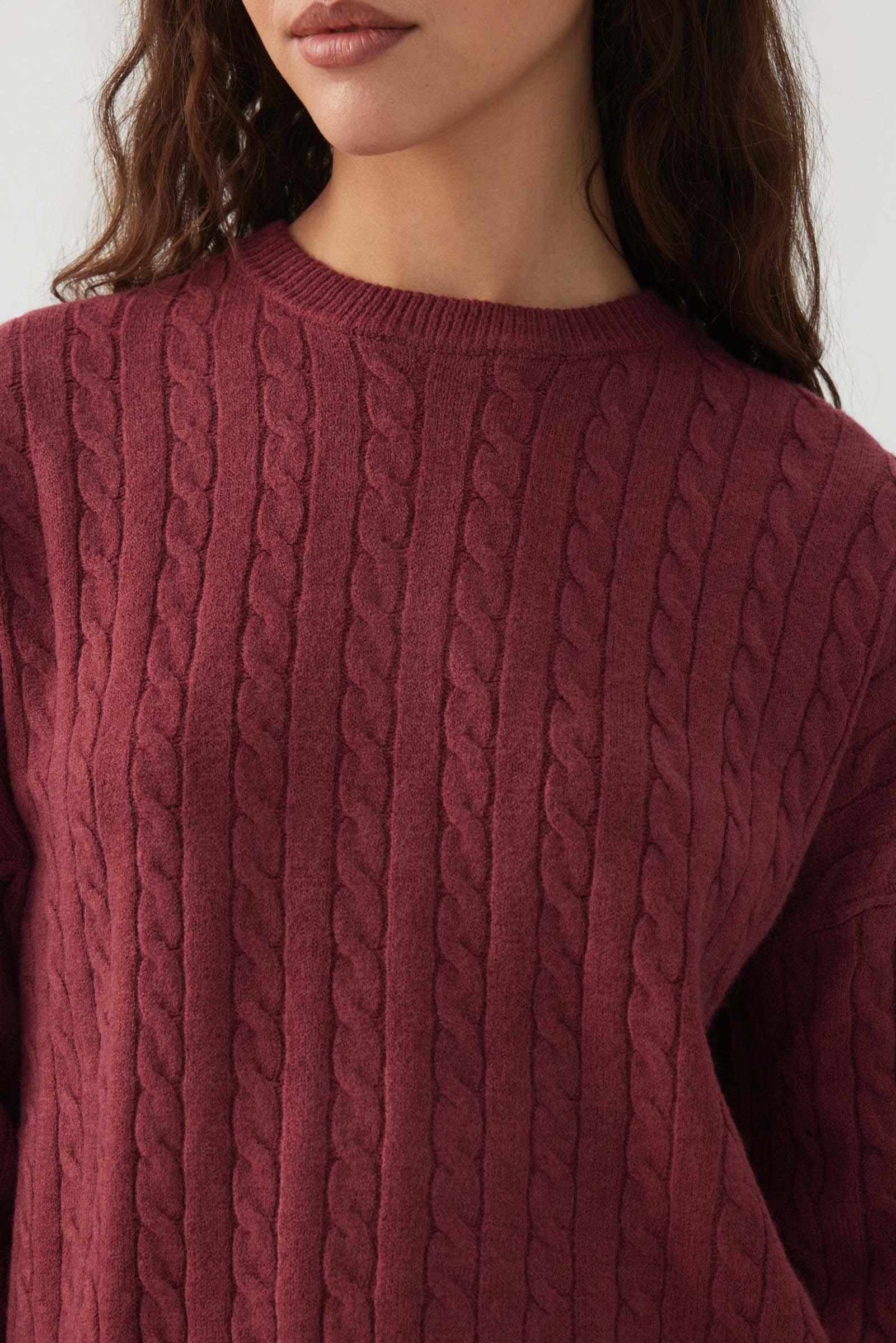 Long Cable Knit Crew Neck Sweater - Image 3