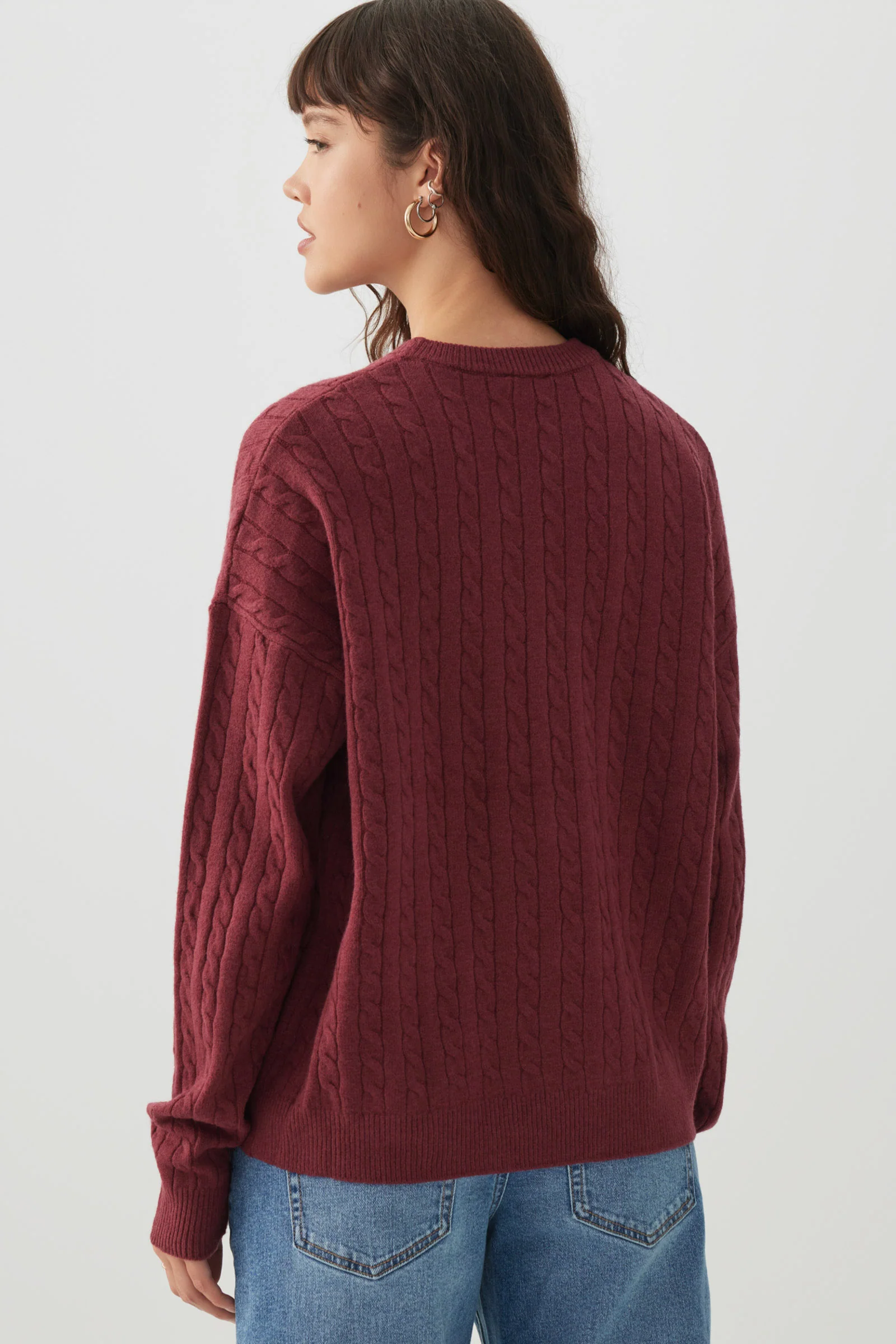 Long Cable Knit Crew Neck Sweater - Image 4