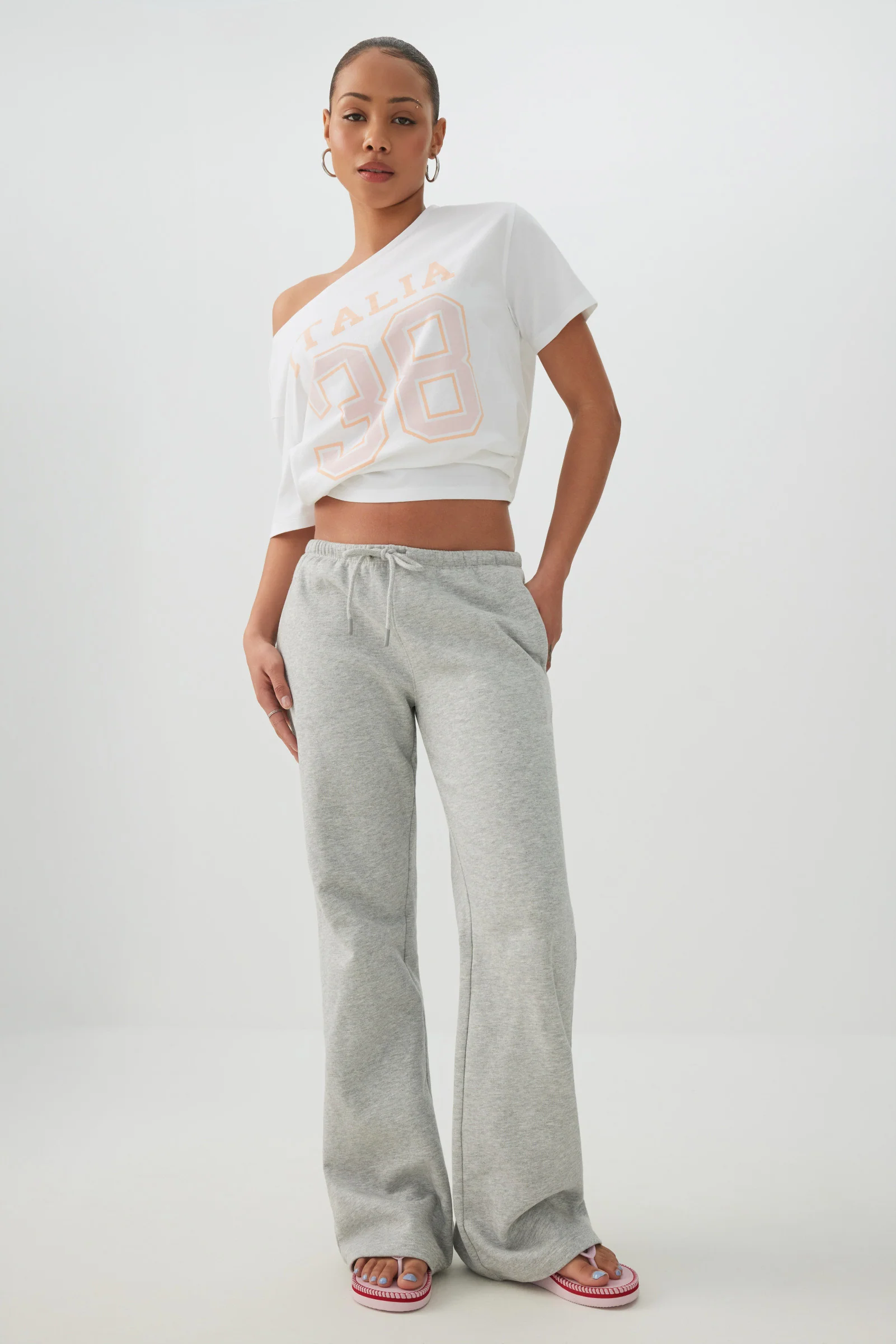 Long Oversized Off Shoulder Graphic T-Shirt - Image 3