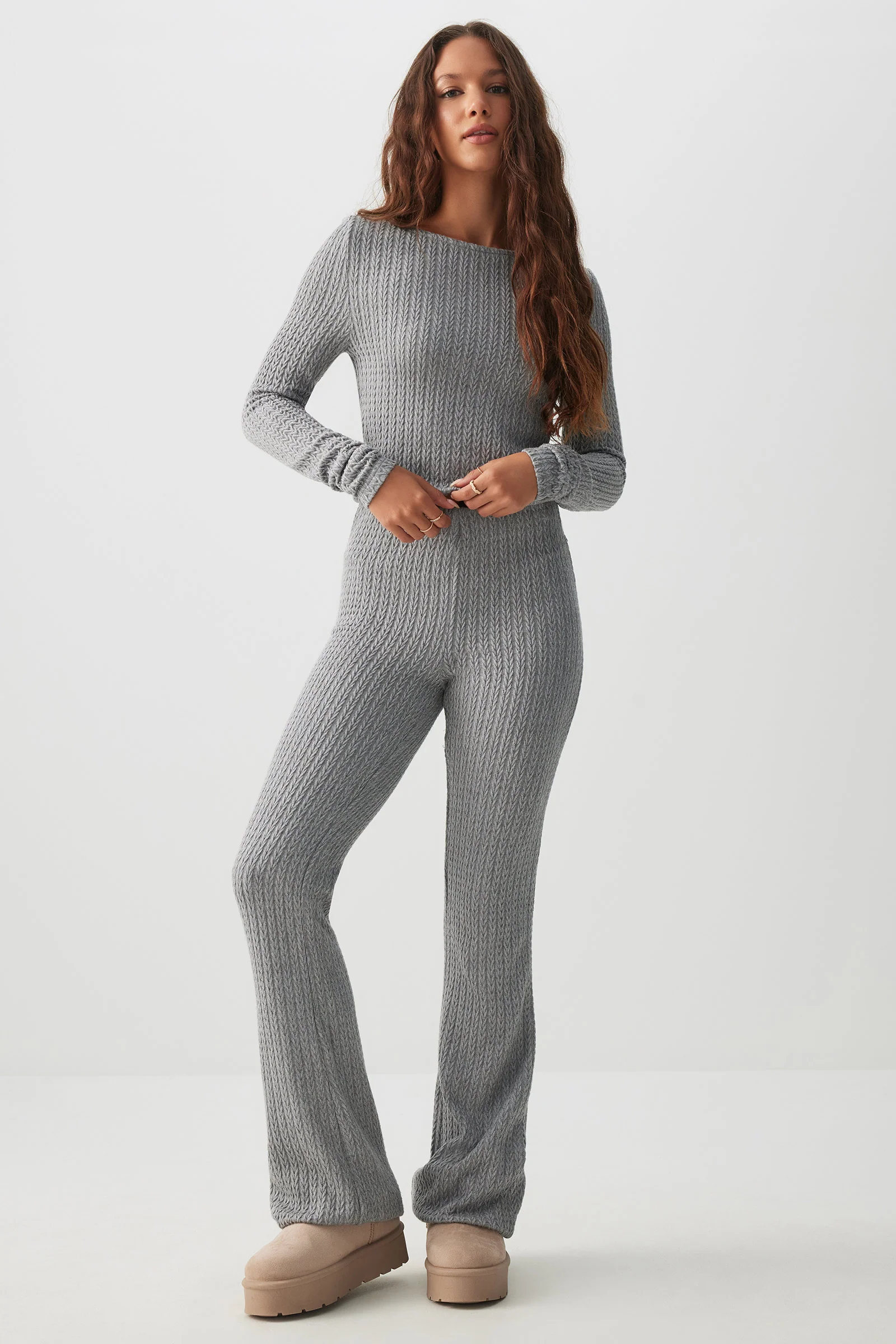 Long Sleeve Cable Knit Top - Image 3