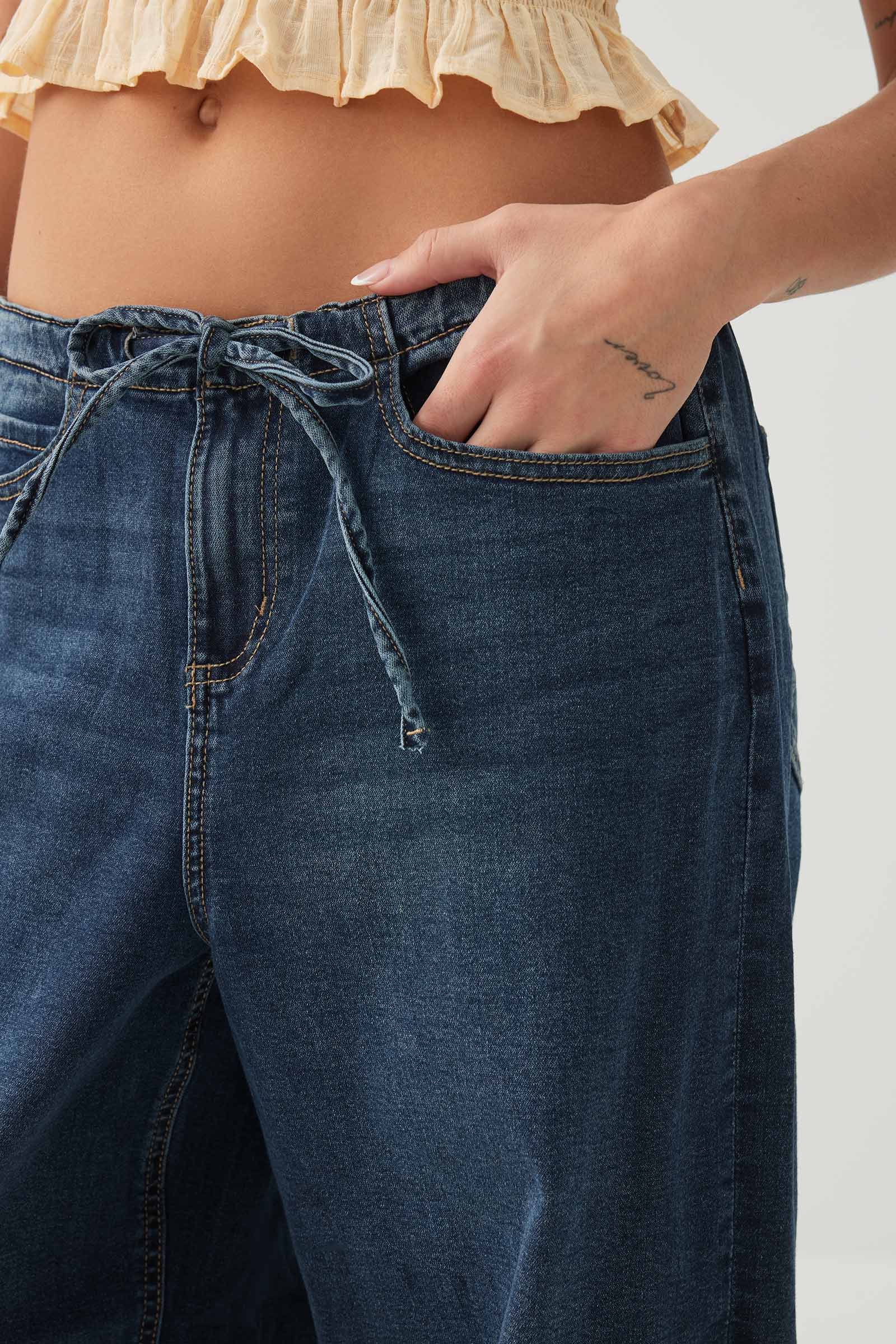 Low Rise Drawstring Wide Leg Jeans - Image 4